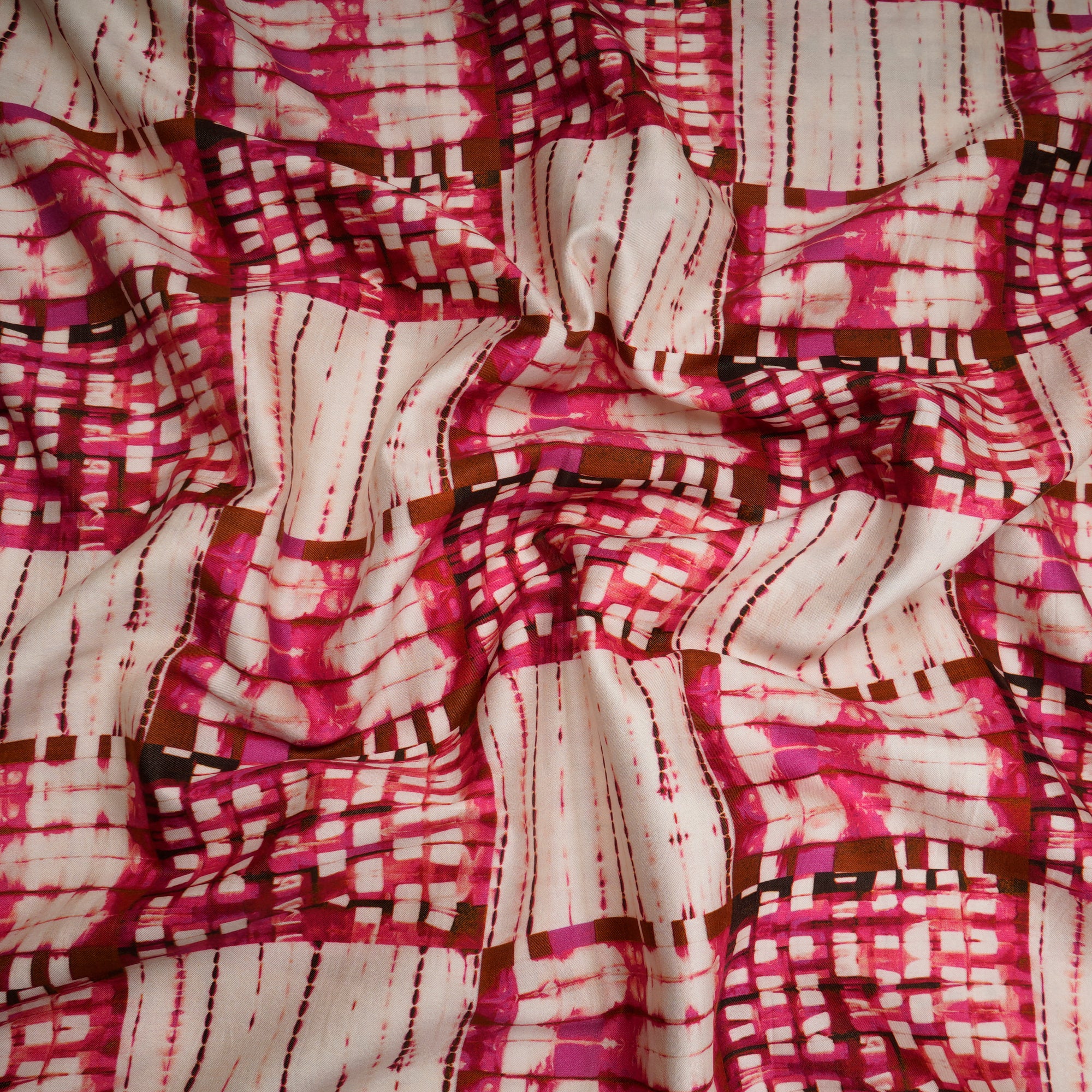 Pink Tie Dye Pattern Digital Print Chanderi Satin Fabric