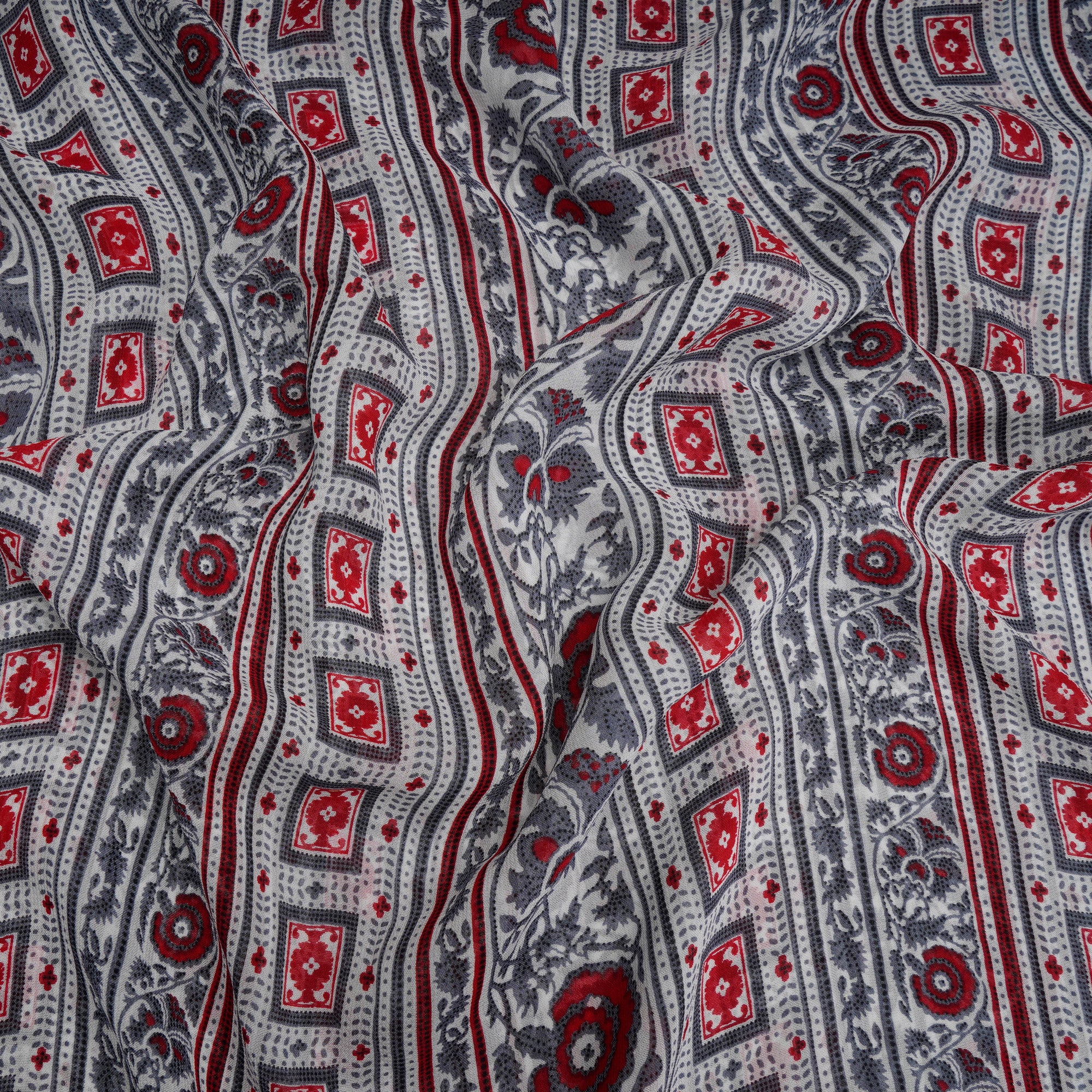 Red-Grey Color Printed Viscose Georgette Fabric