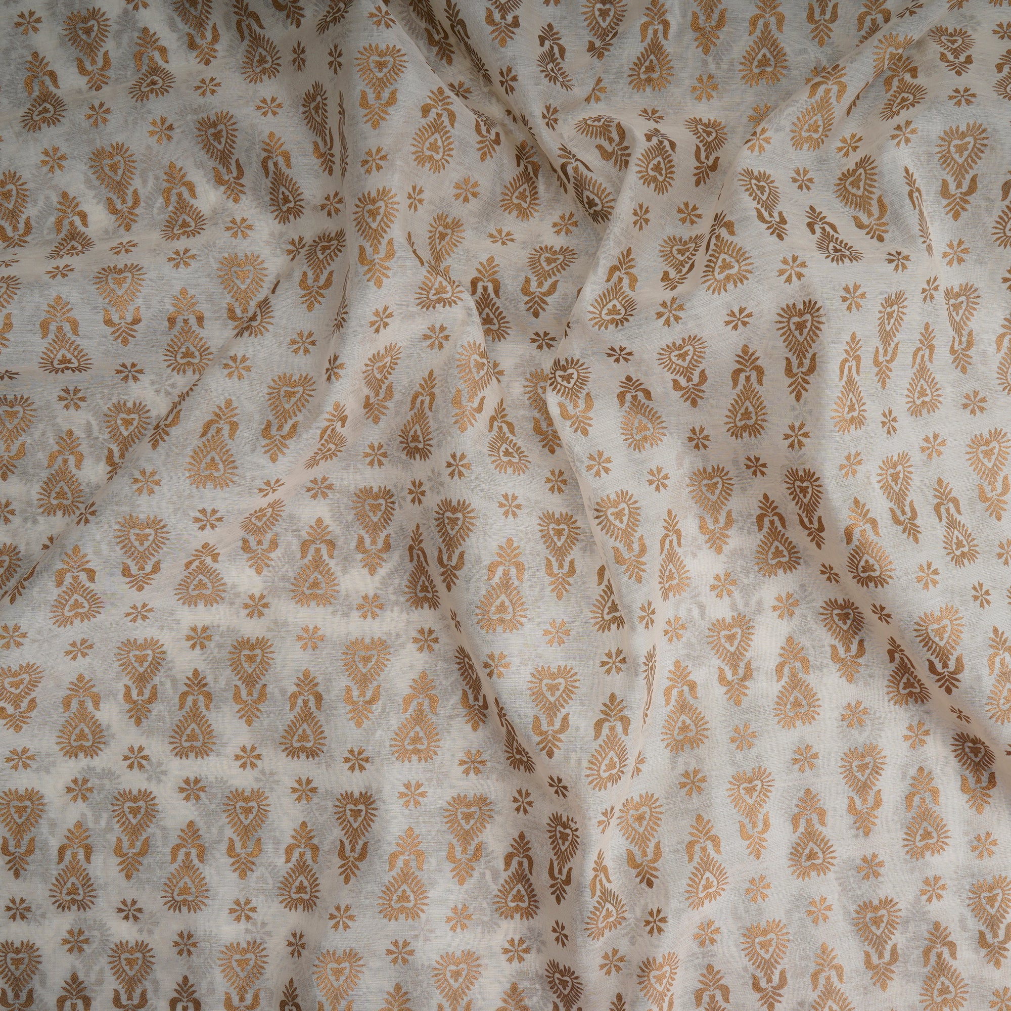 White-Golden Color Printed Fine Chanderi Fabric