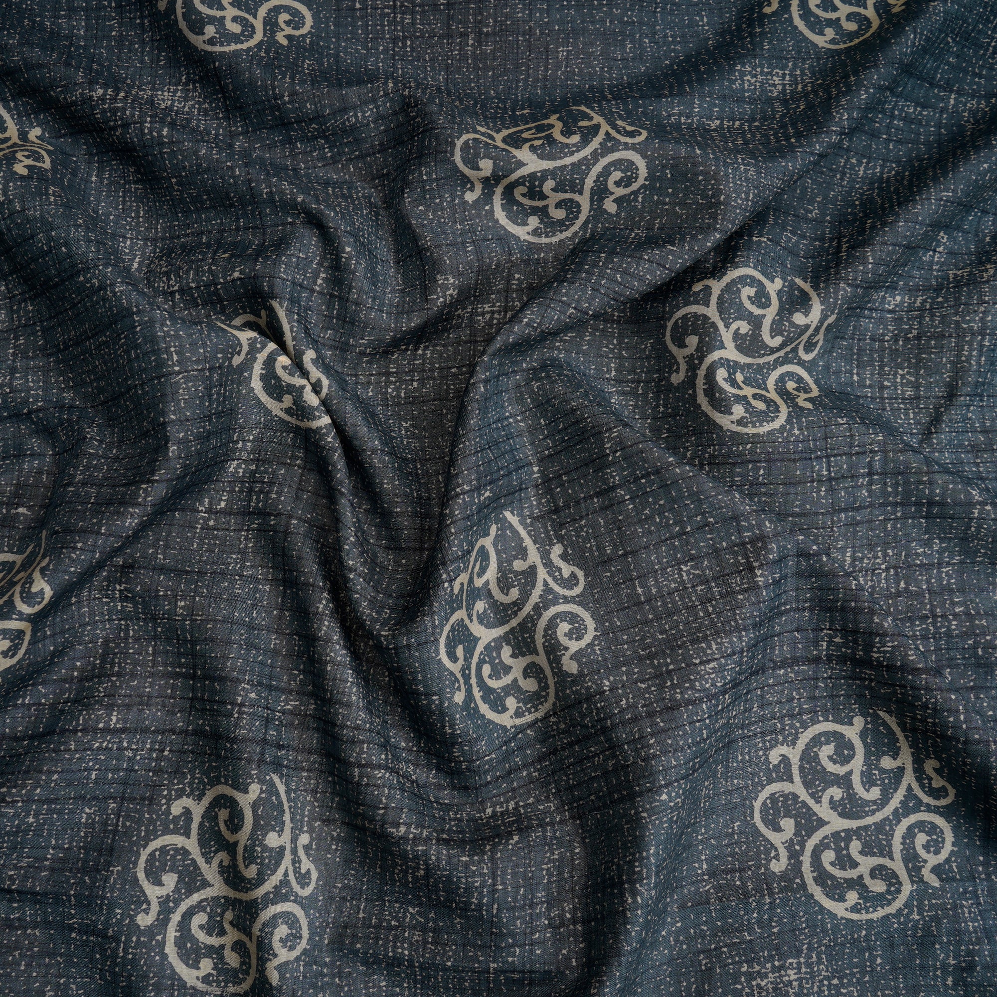 SlateGrey Color Printed Tussar Chanderi Fabric