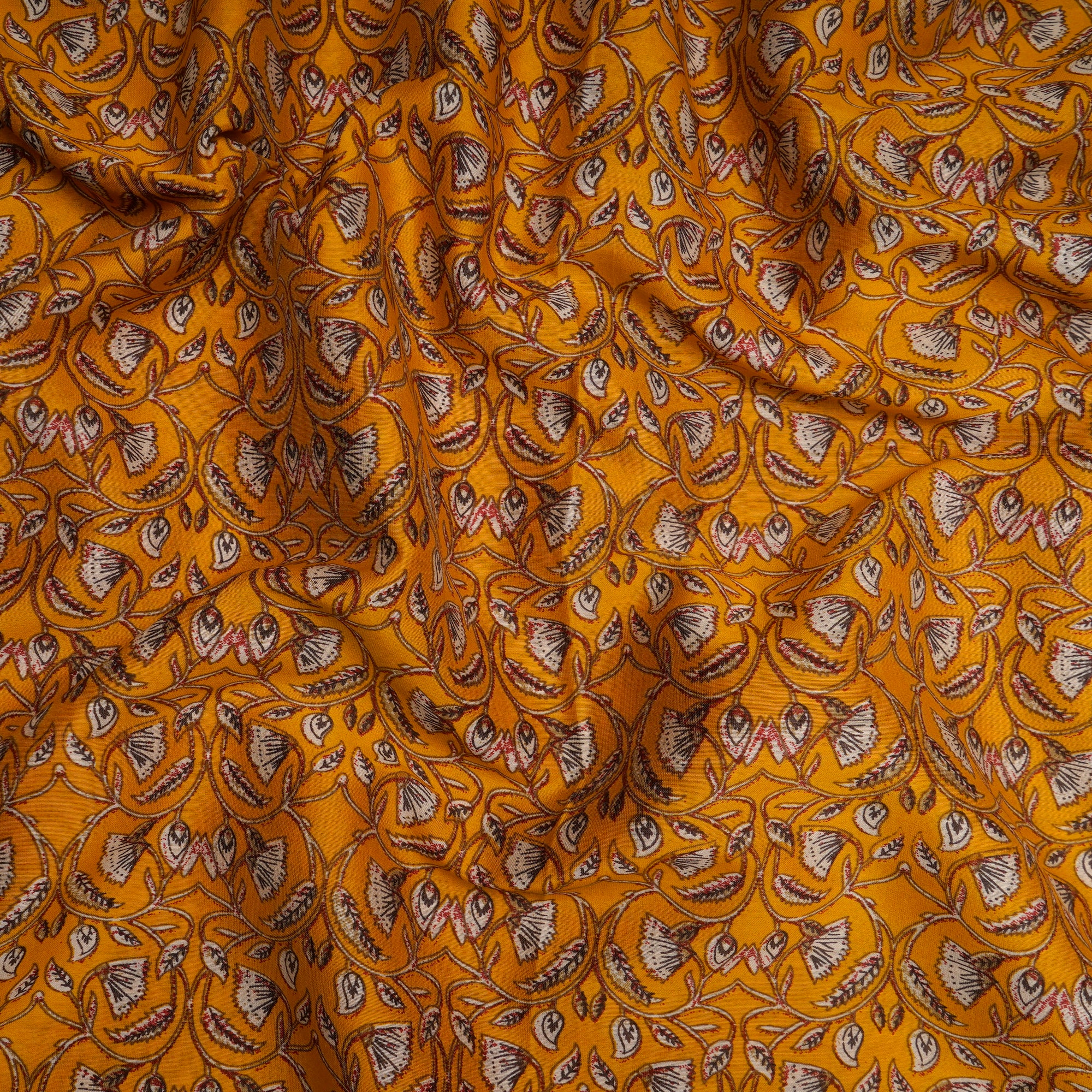 Mustard Yellow Color Printed Chanderi Fabric