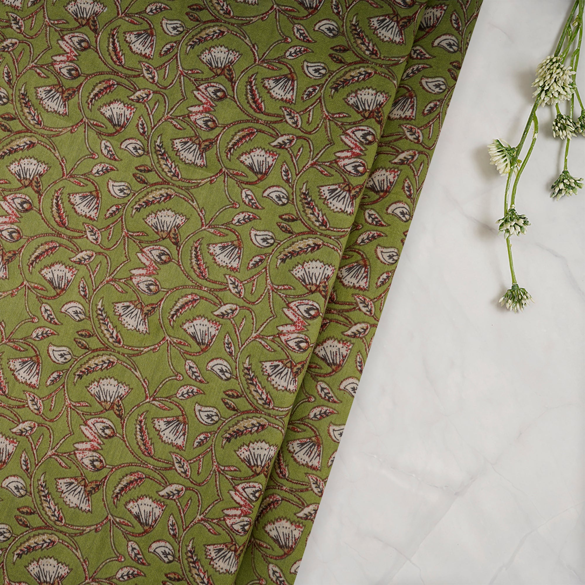 Green Color Printed Fine Chanderi Fabric