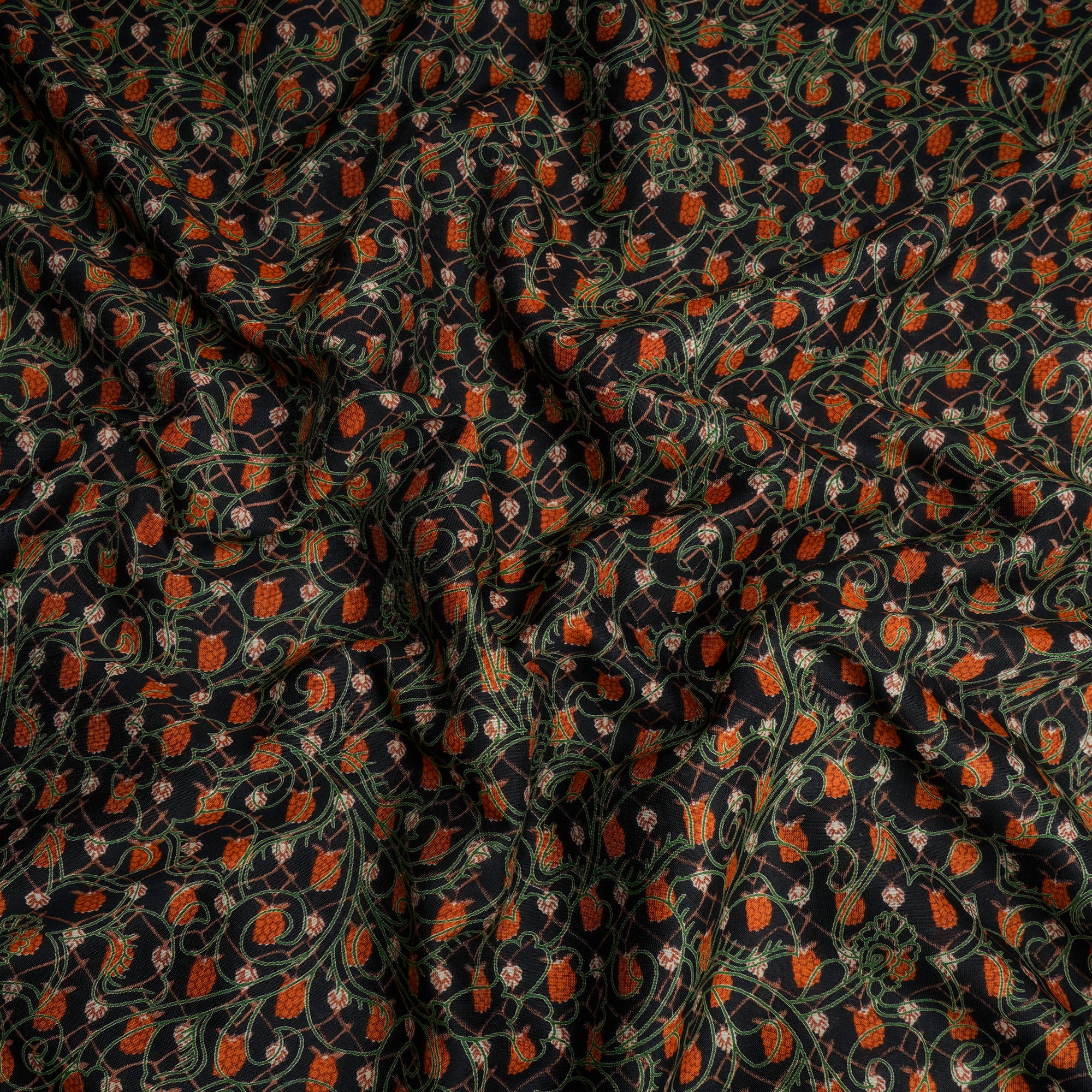 Black Color Printed Chanderi Fabric