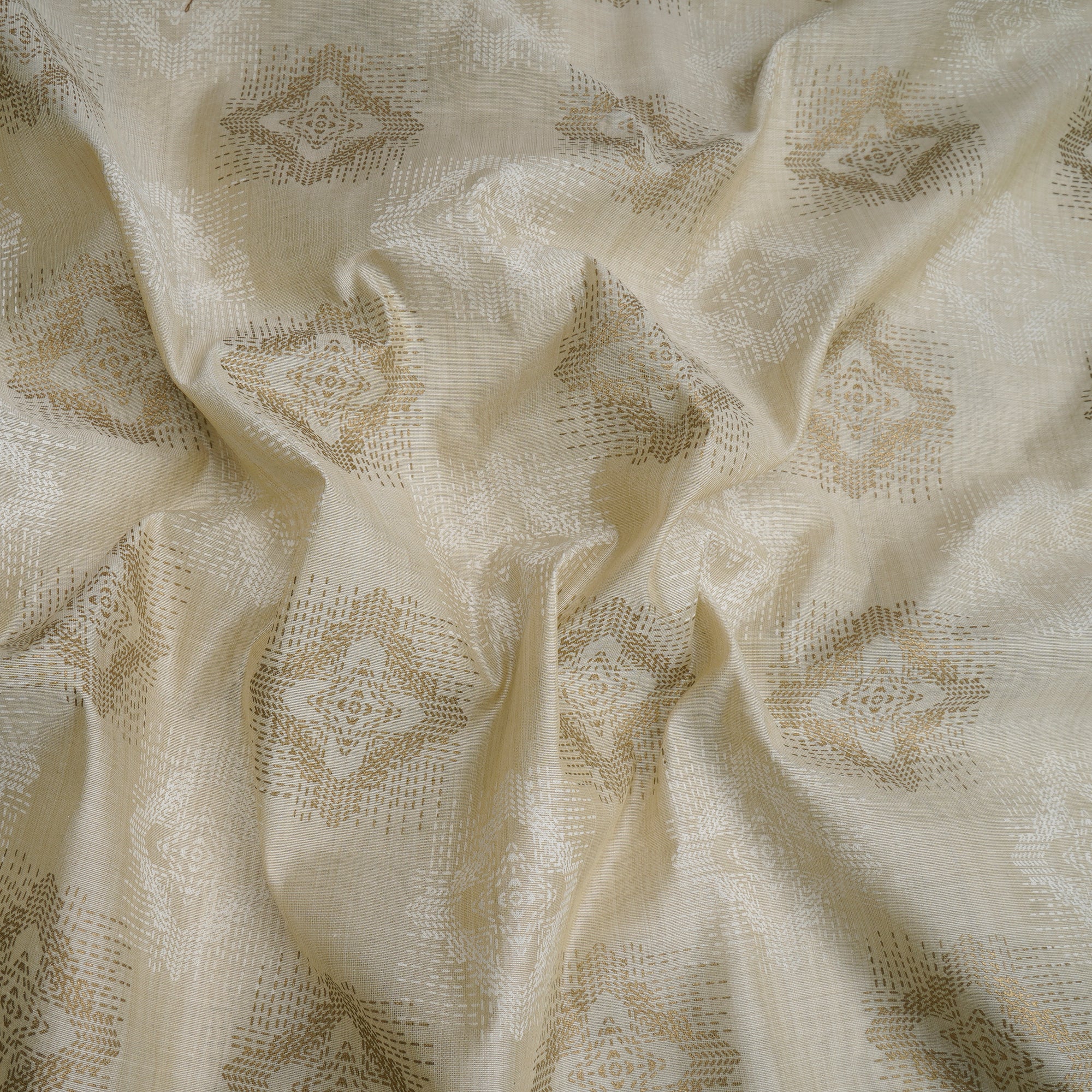 Beige Color Printed Poly Viscose Fabric