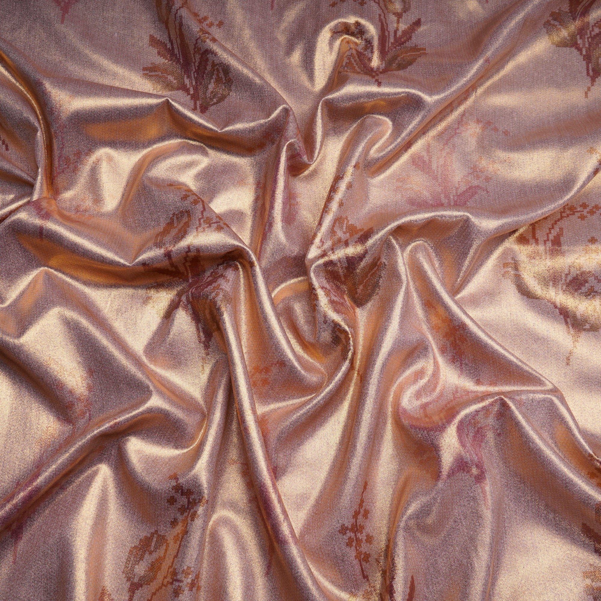Powder Pink All Over Pattern Foil Print Modal Satin Fabric