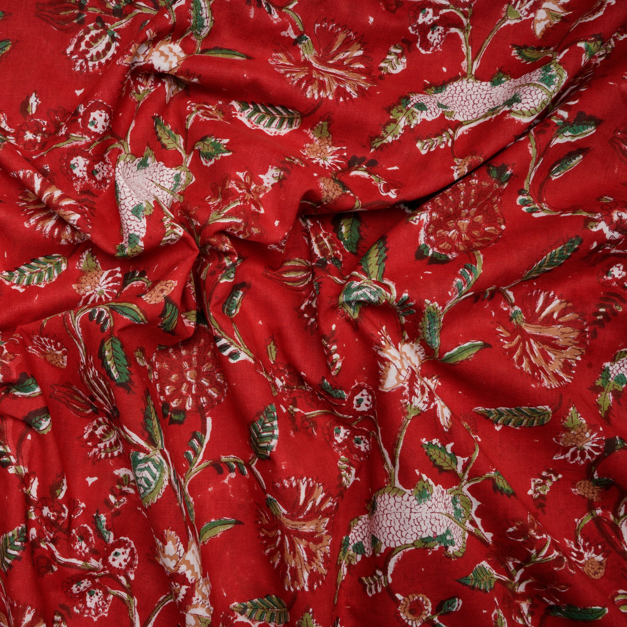 Goji Berry Floral Pattern Natural Dye Hand Block Bagru Printed Cotton Fabric