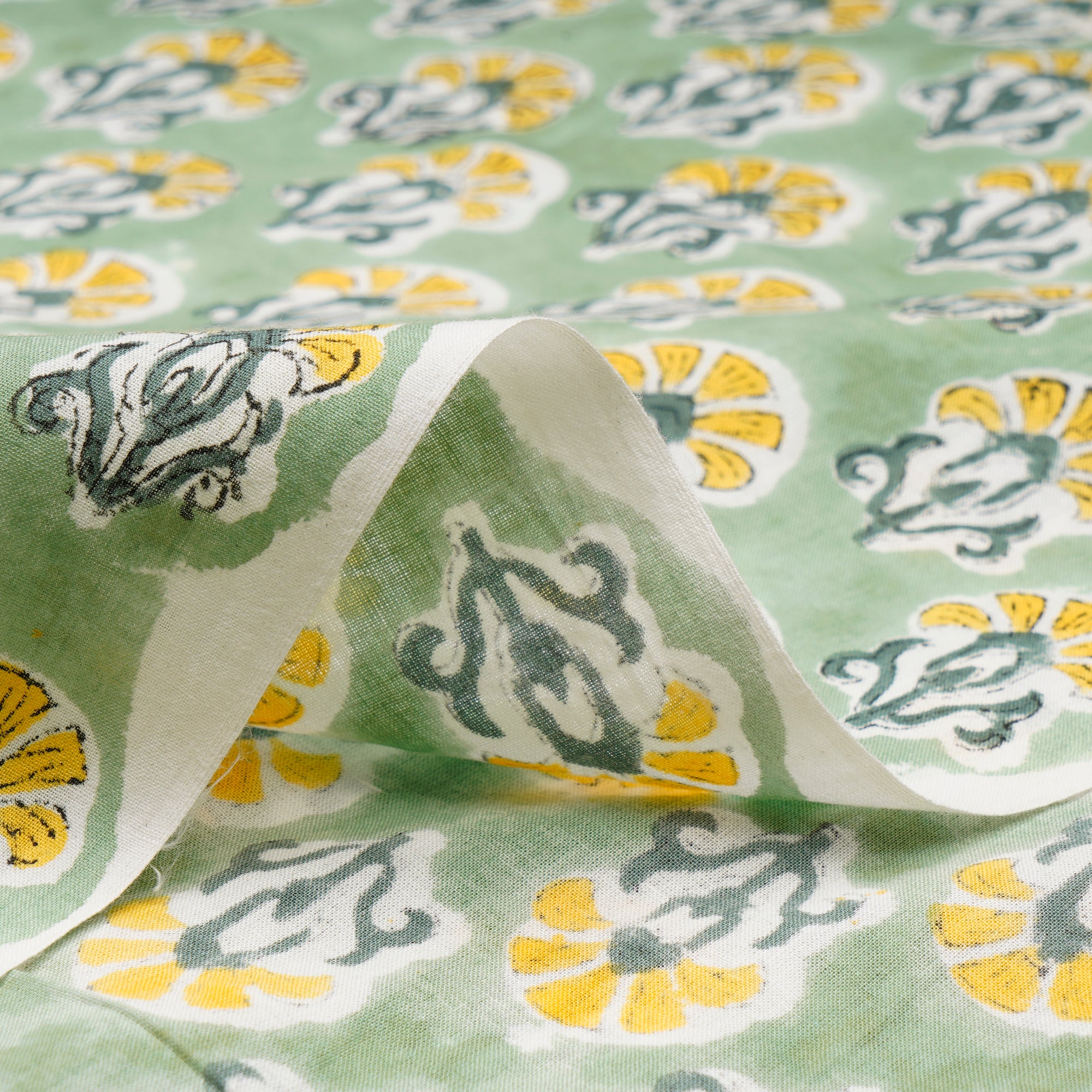 Hemlock Motif Pattern Natural Dye Hand Block Bagru Printed Cotton Fabric