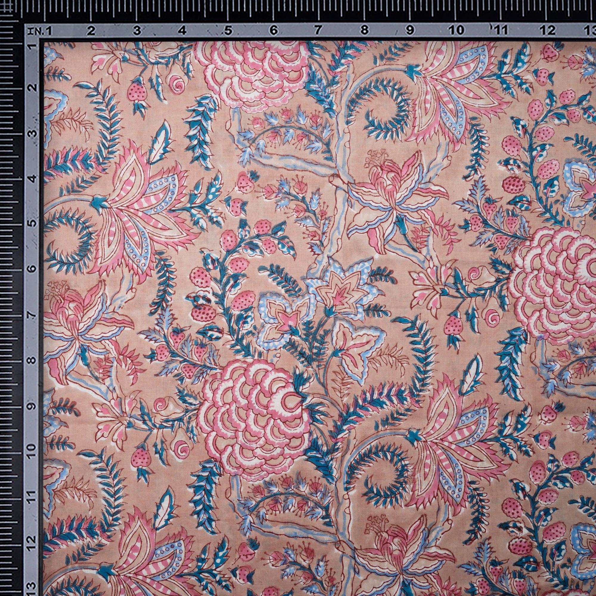 Moonlight Floral Pattern Natural Dye Hand Block Bagru Printed Cotton Fabric