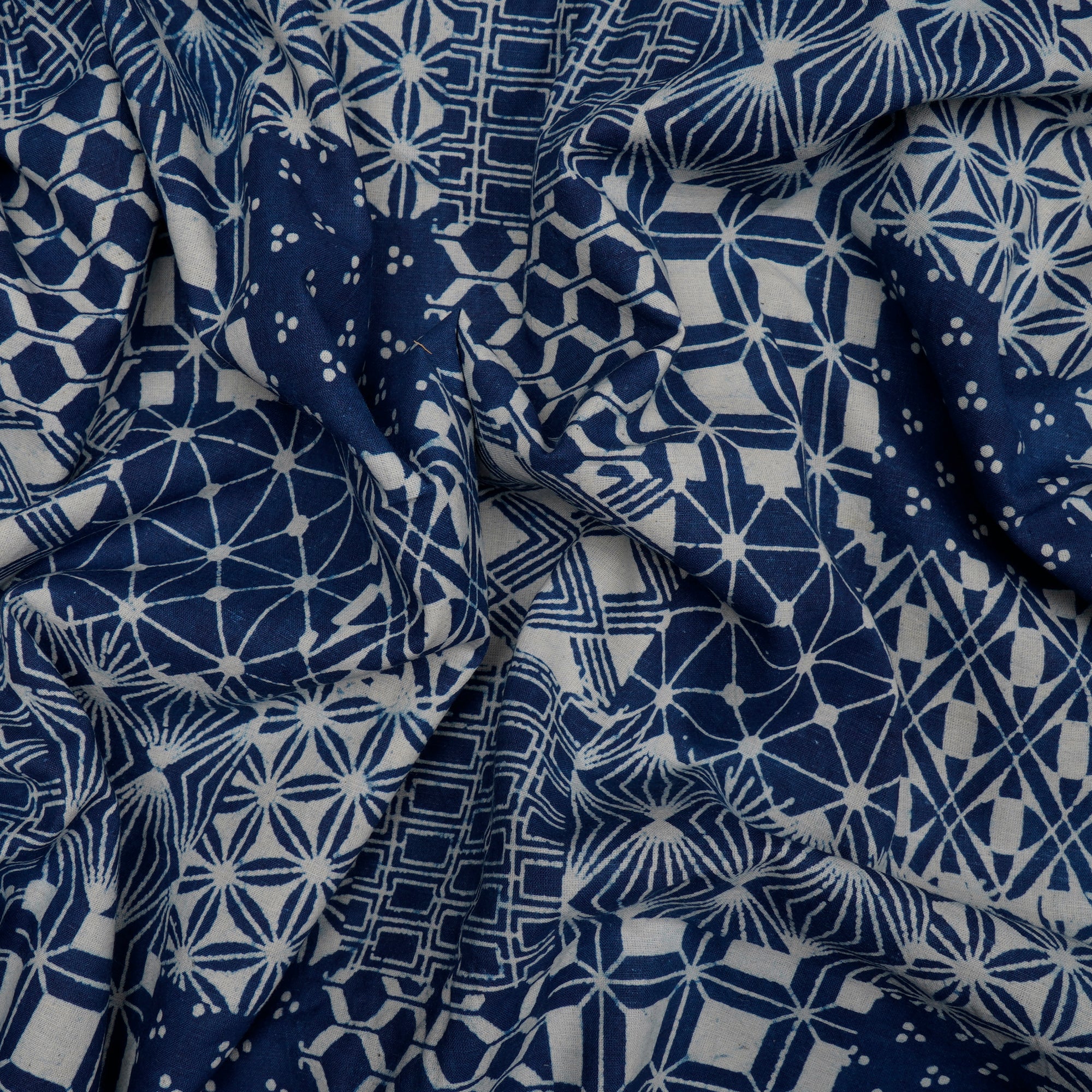 Blue Hand Block Bagru Natural Dye Indigo Printed Cotton Fabric