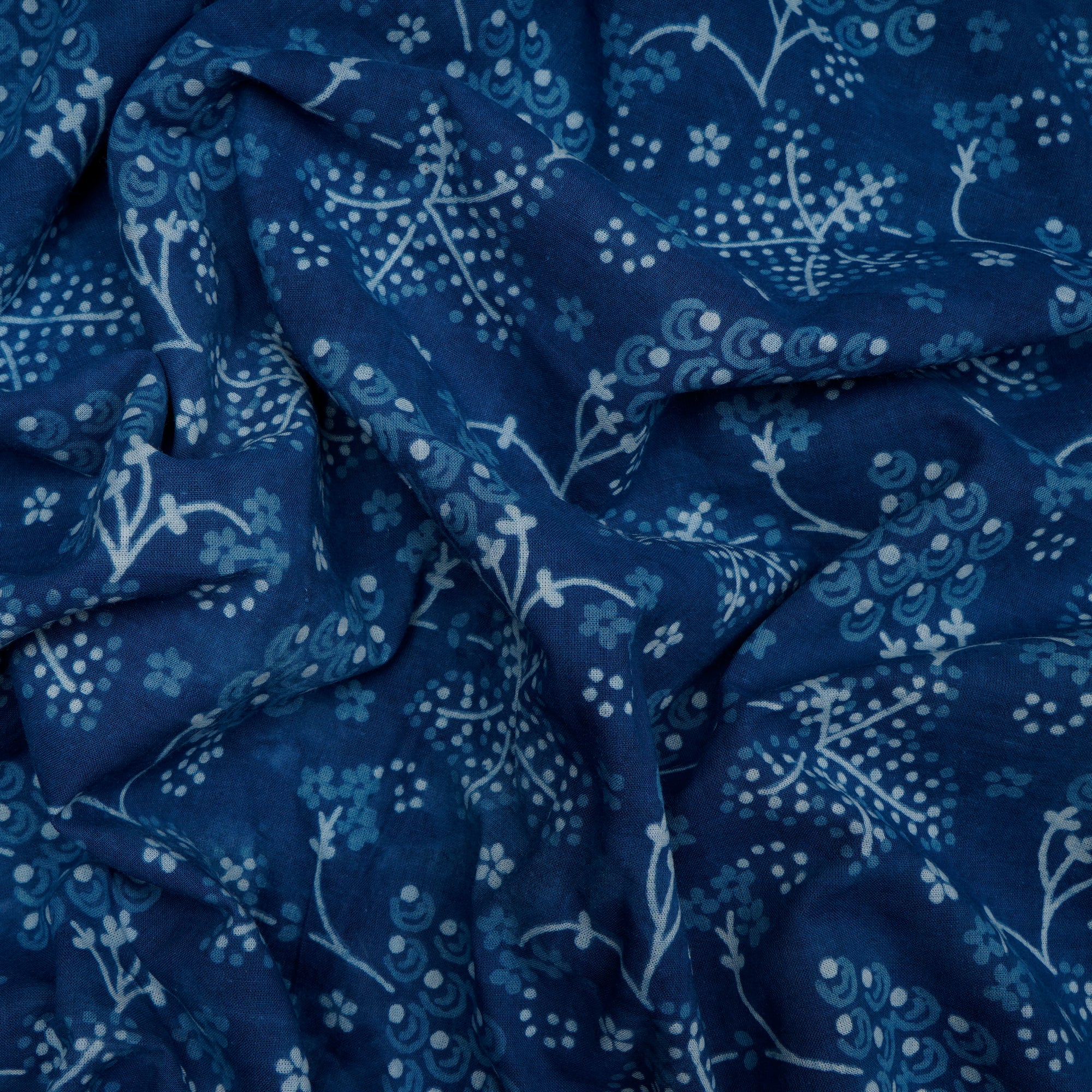 Blue Hand Block Bagru Natural Dye Indigo Printed Cotton Fabric