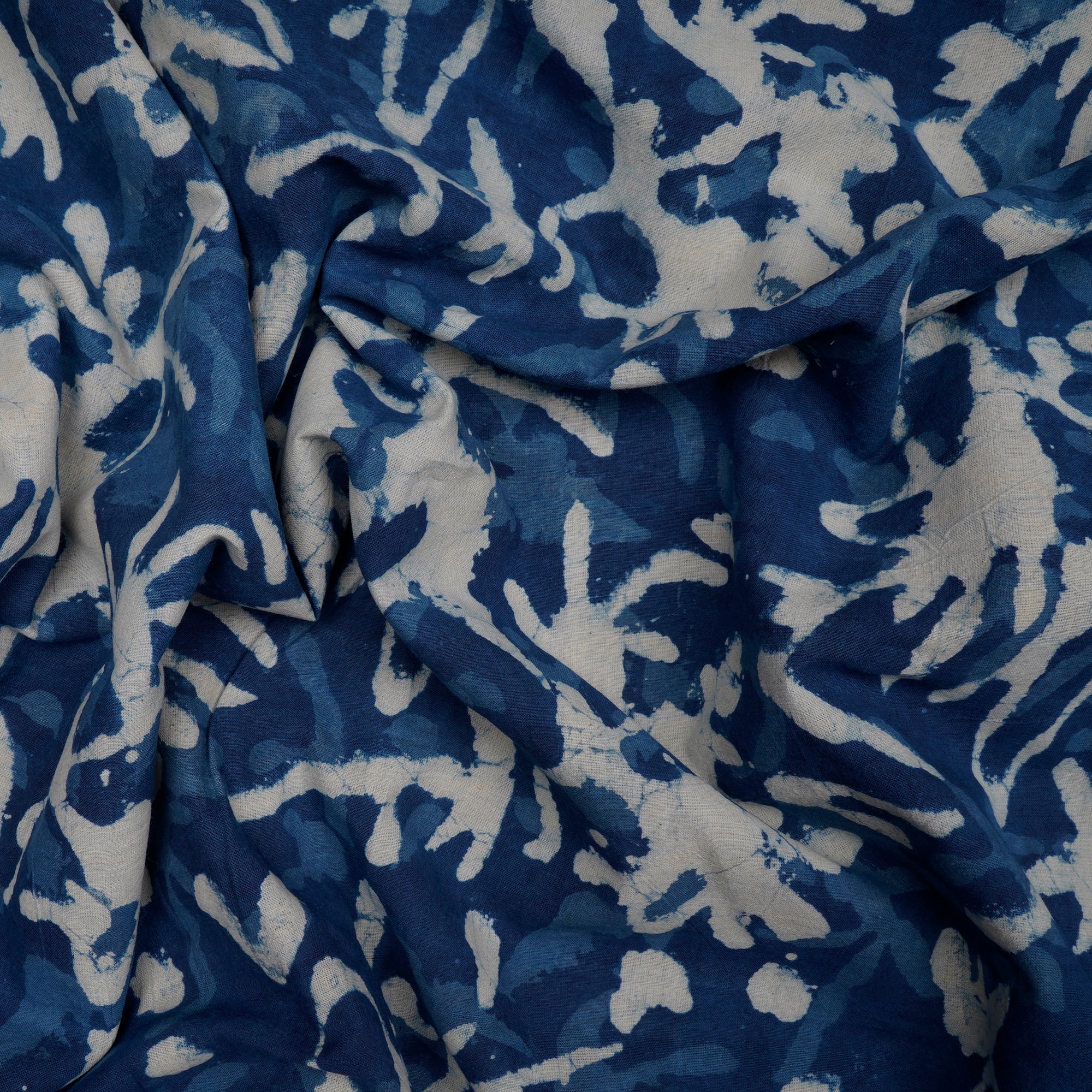 Blue Hand Block Bagru Natural Dye Indigo Printed Cotton Fabric