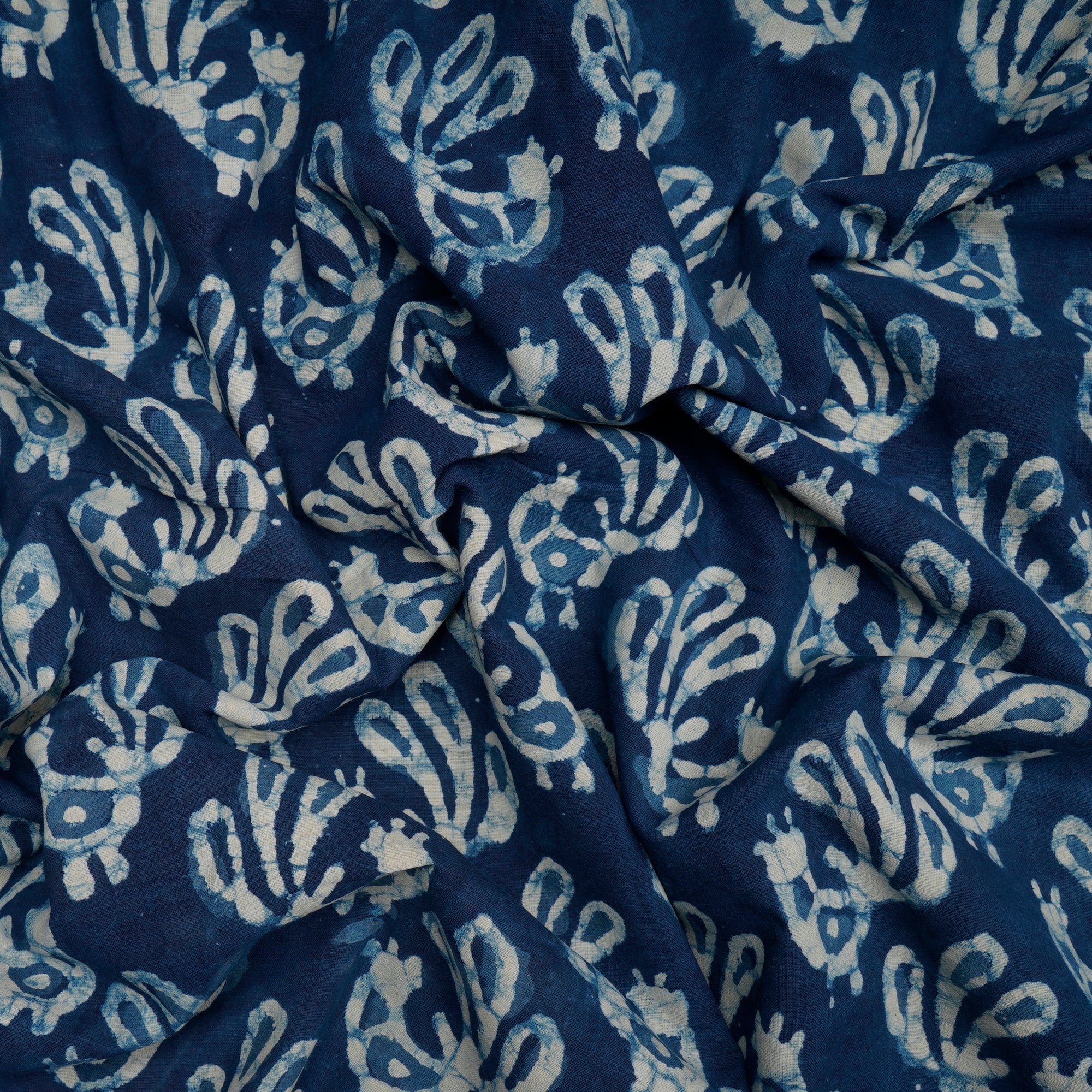 Blue Hand Block Bagru Natural Dye Indigo Printed Cotton Fabric