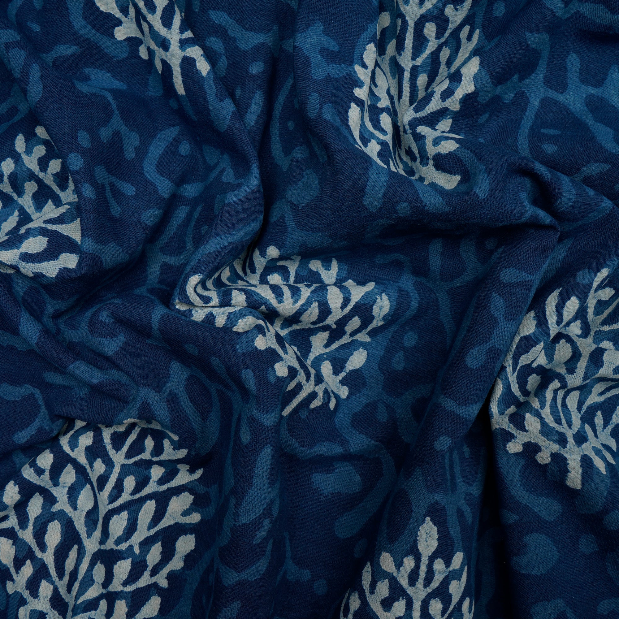 Blue Hand Block Bagru Natural Dye Indigo Printed Cotton Fabric