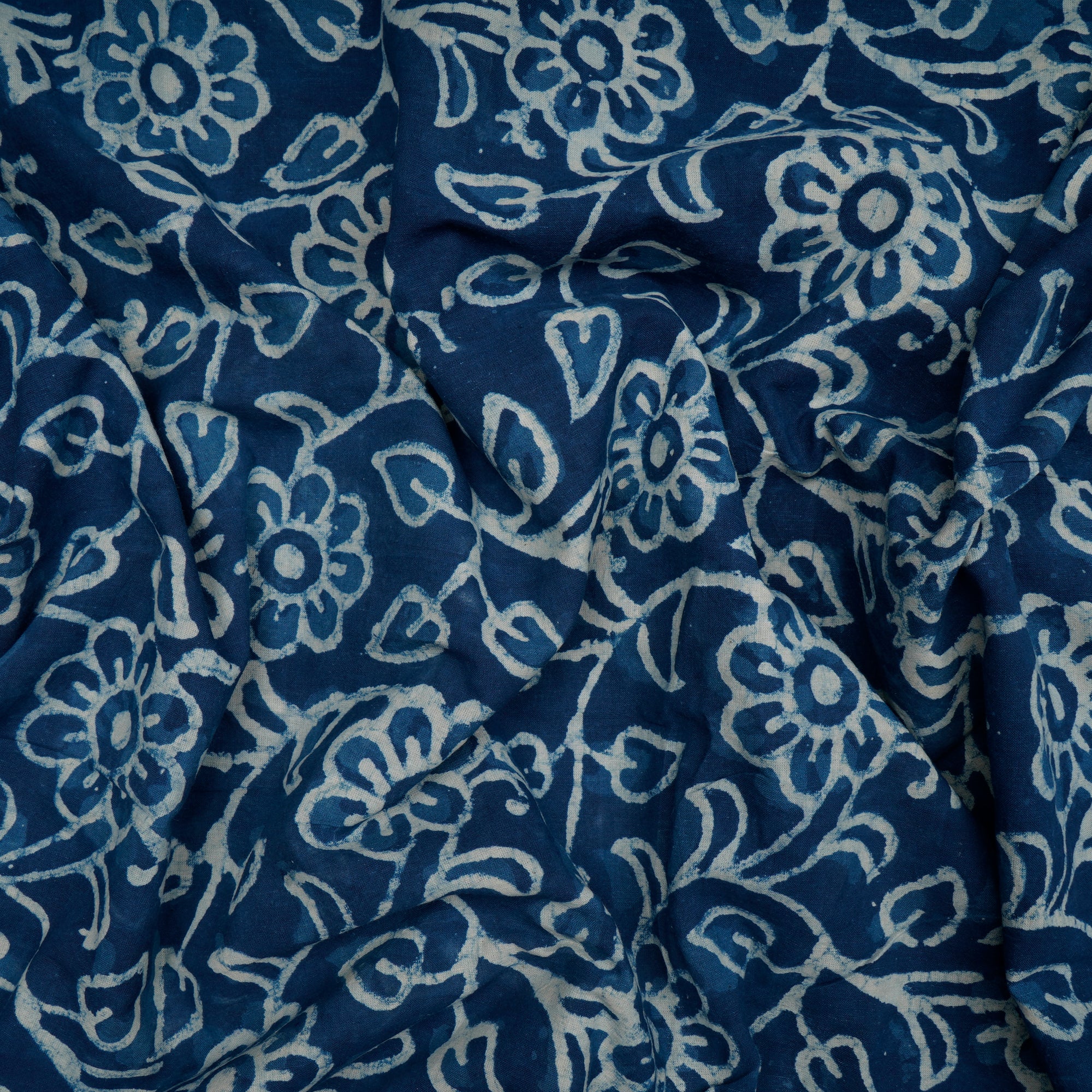 Blue Hand Block Bagru Natural Dye Indigo Printed Cotton Fabric