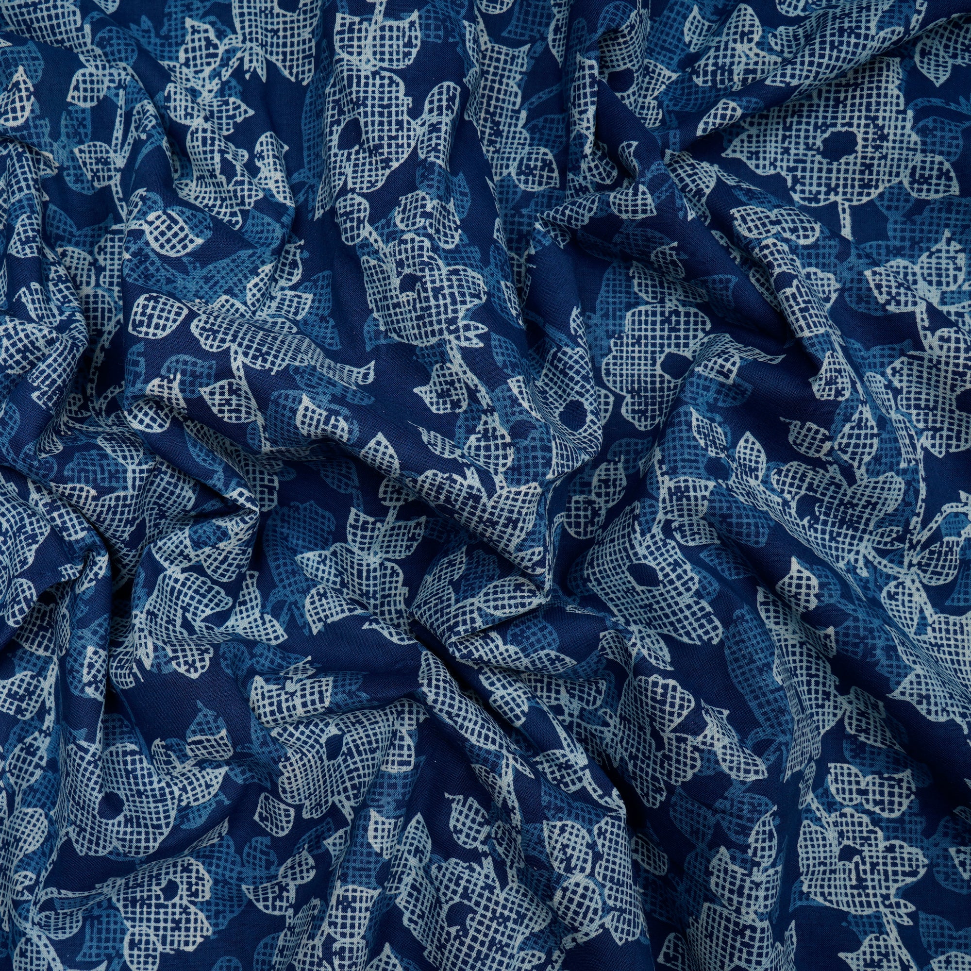 Blue Hand Block Bagru Natural Dye Indigo Printed Cotton Fabric