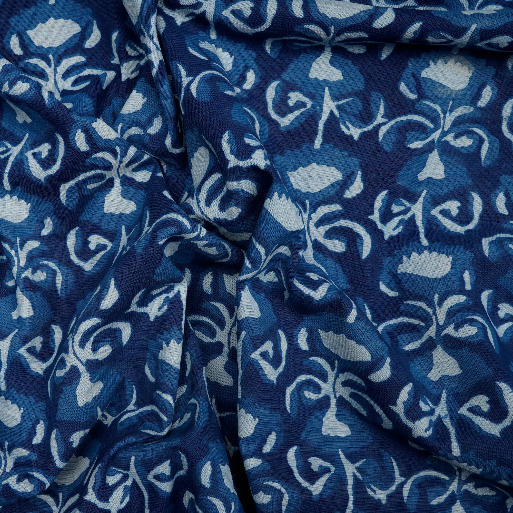 Blue Hand Block Bagru Natural Dye Indigo Printed Cotton Fabric