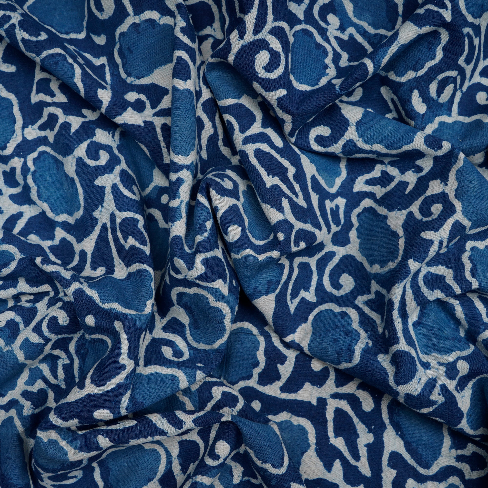 Blue Hand Block Bagru Natural Dye Indigo Printed Cotton Fabric