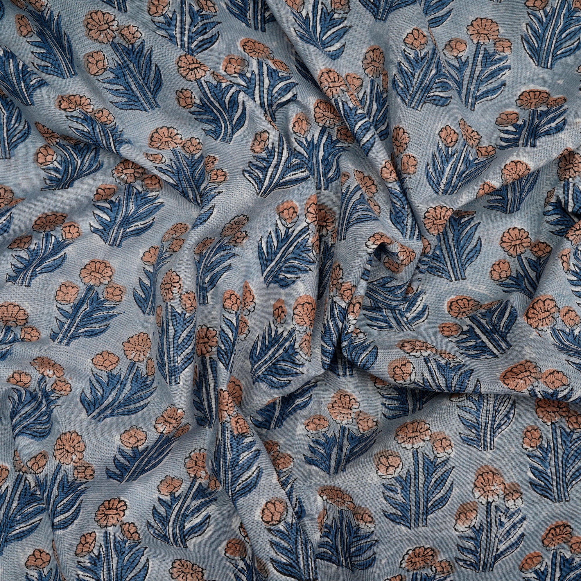 Starlight Blue Motif Pattern Natural Dye Hand Block Bagru Printed Cotton Fabric