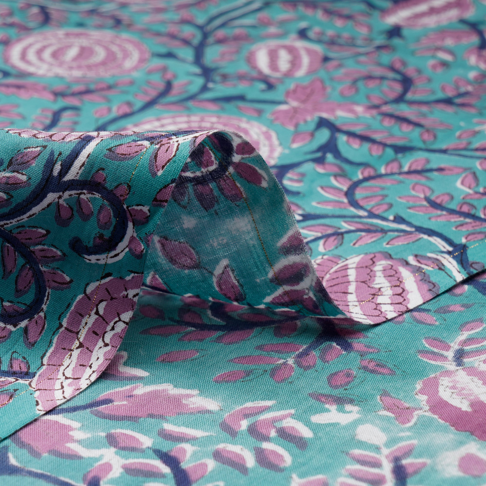 Atlantis Floral Pattern Natural Dye Hand Block Bagru Printed Cotton Fabric