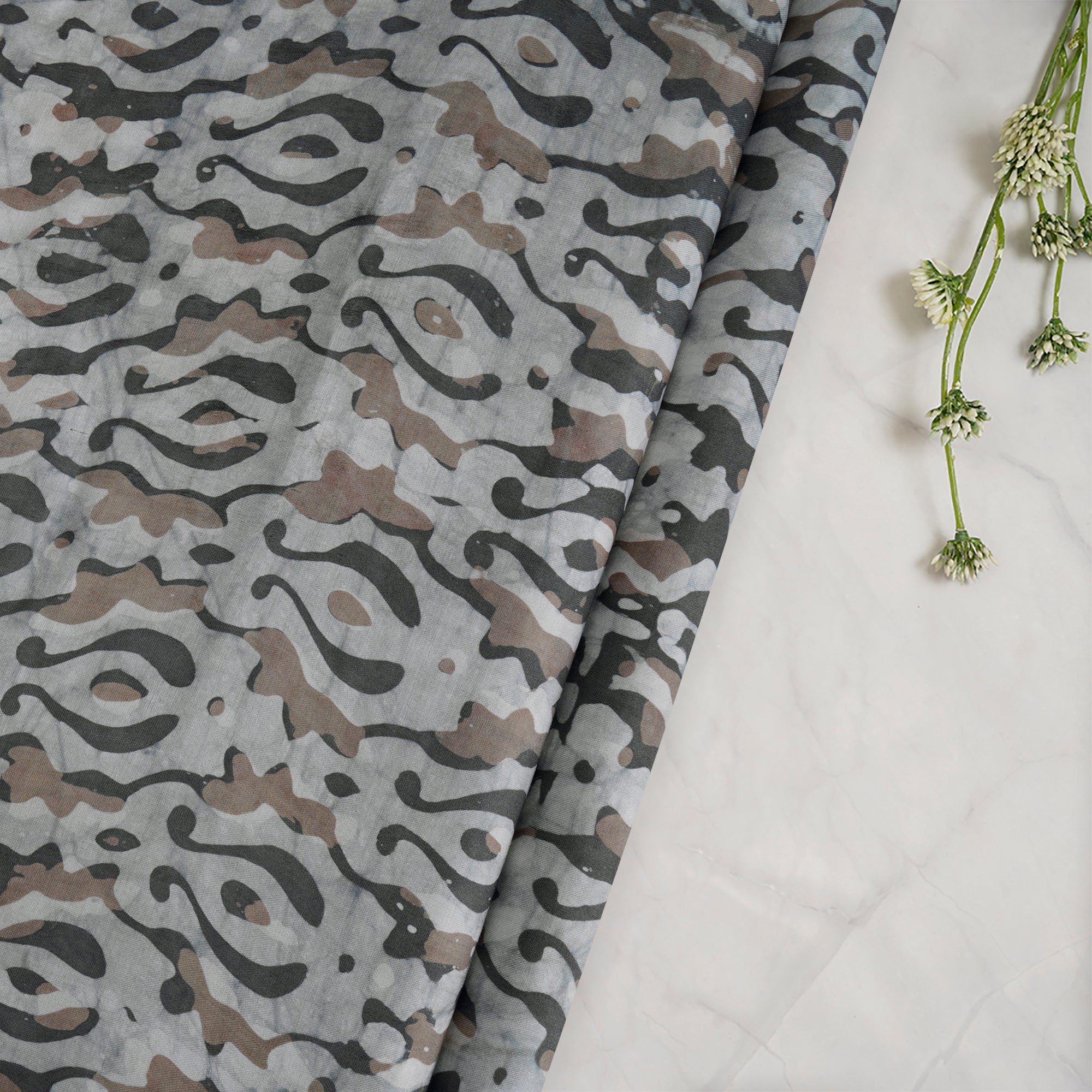 Grey Handcrafted Waxed Batik Printed Modal Fabric
