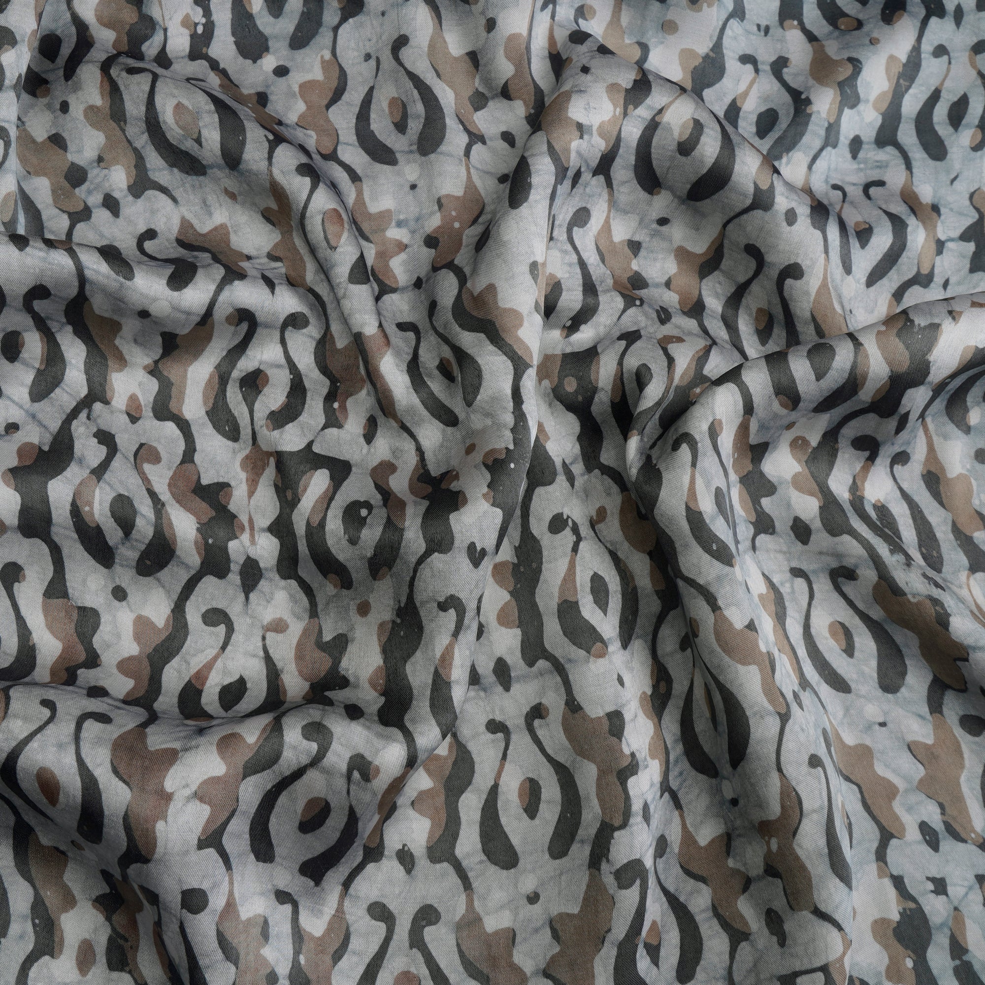 Grey Handcrafted Waxed Batik Printed Modal Fabric