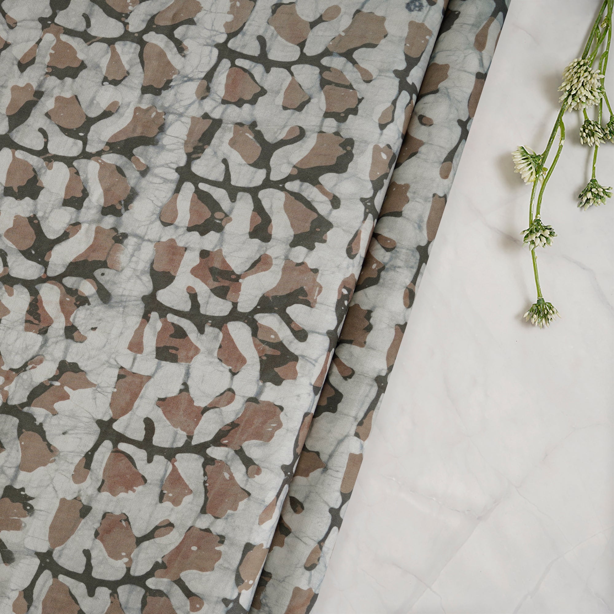 Off-White Handcrafted Waxed Batik Printed Modal Fabric