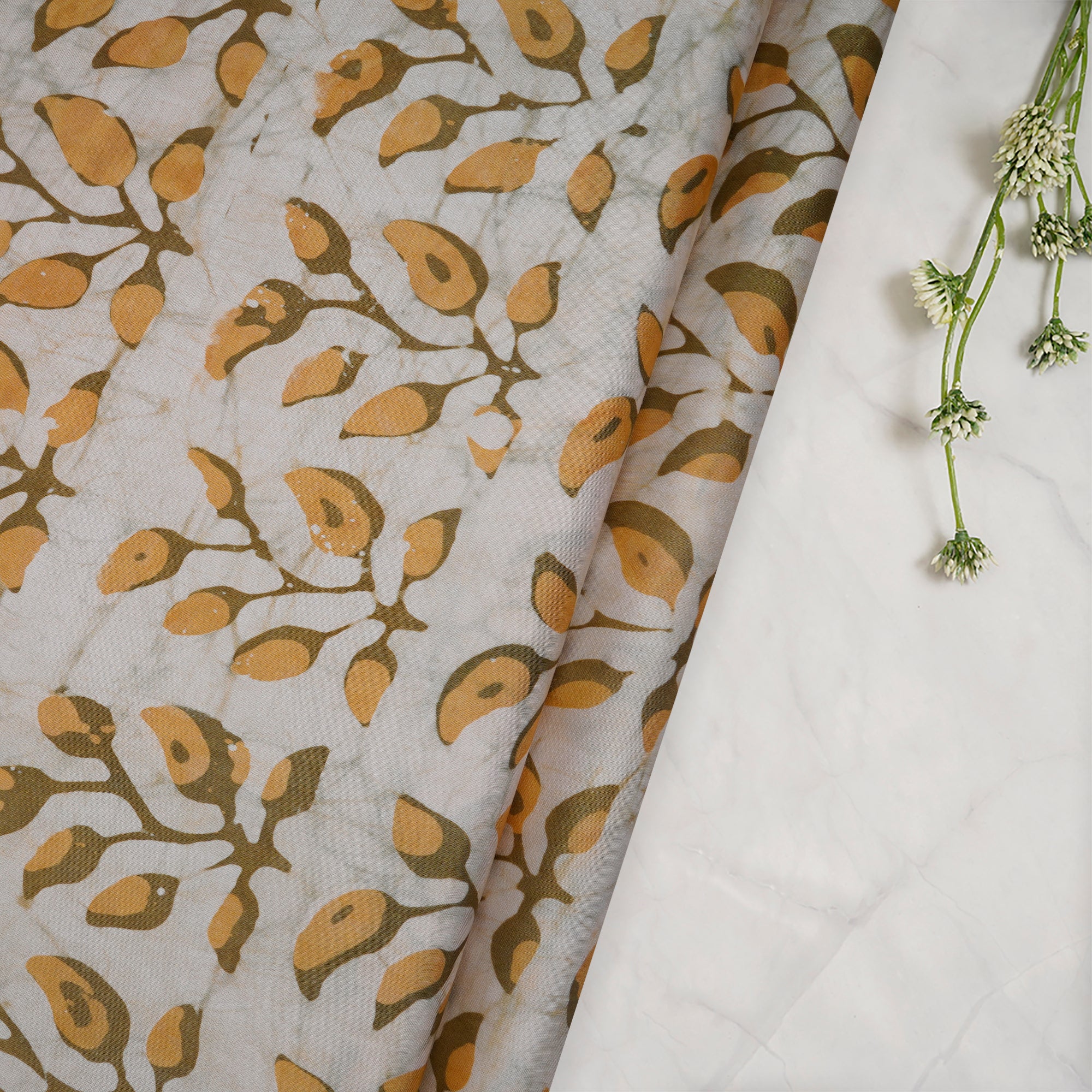 Cream Handcrafted Waxed Batik Printed Modal Fabric