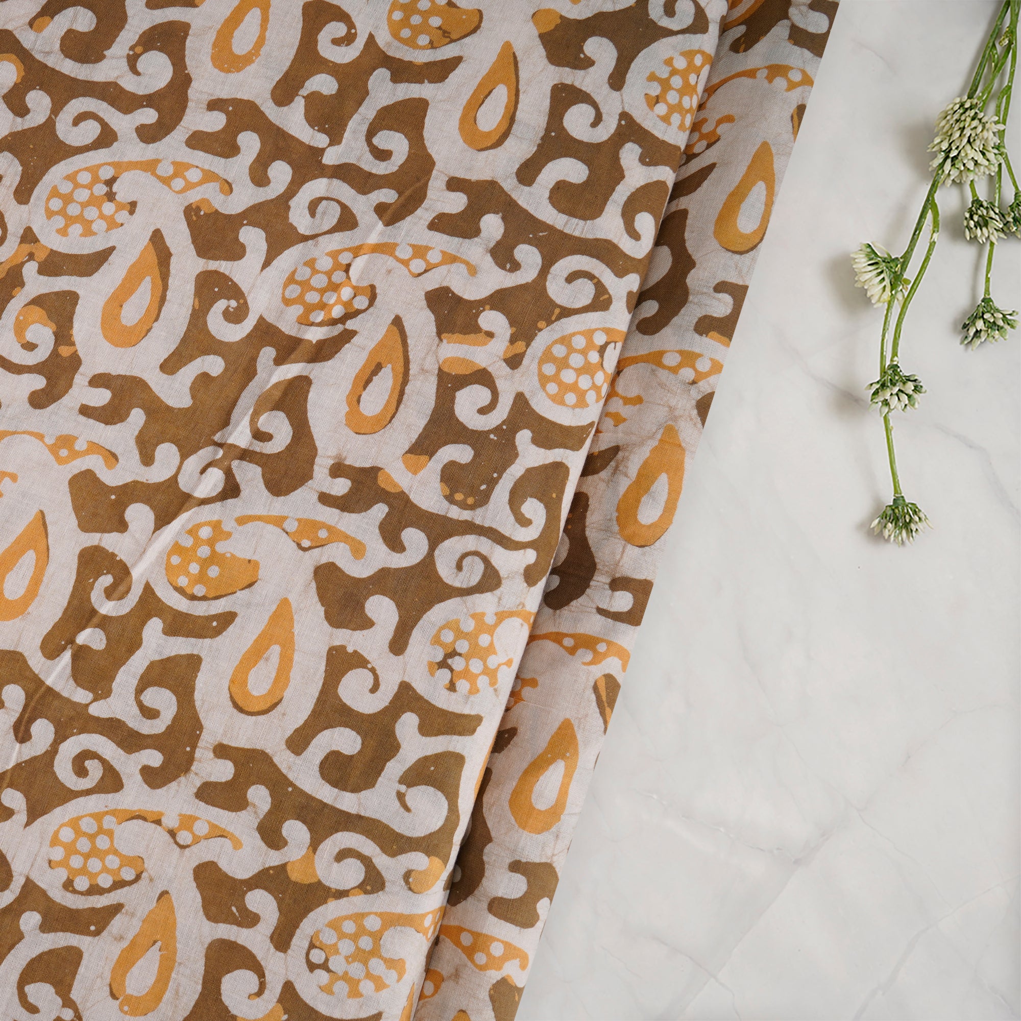 Tobacco Brown Handcrafted Waxed Batik Printed Cotton Fabric