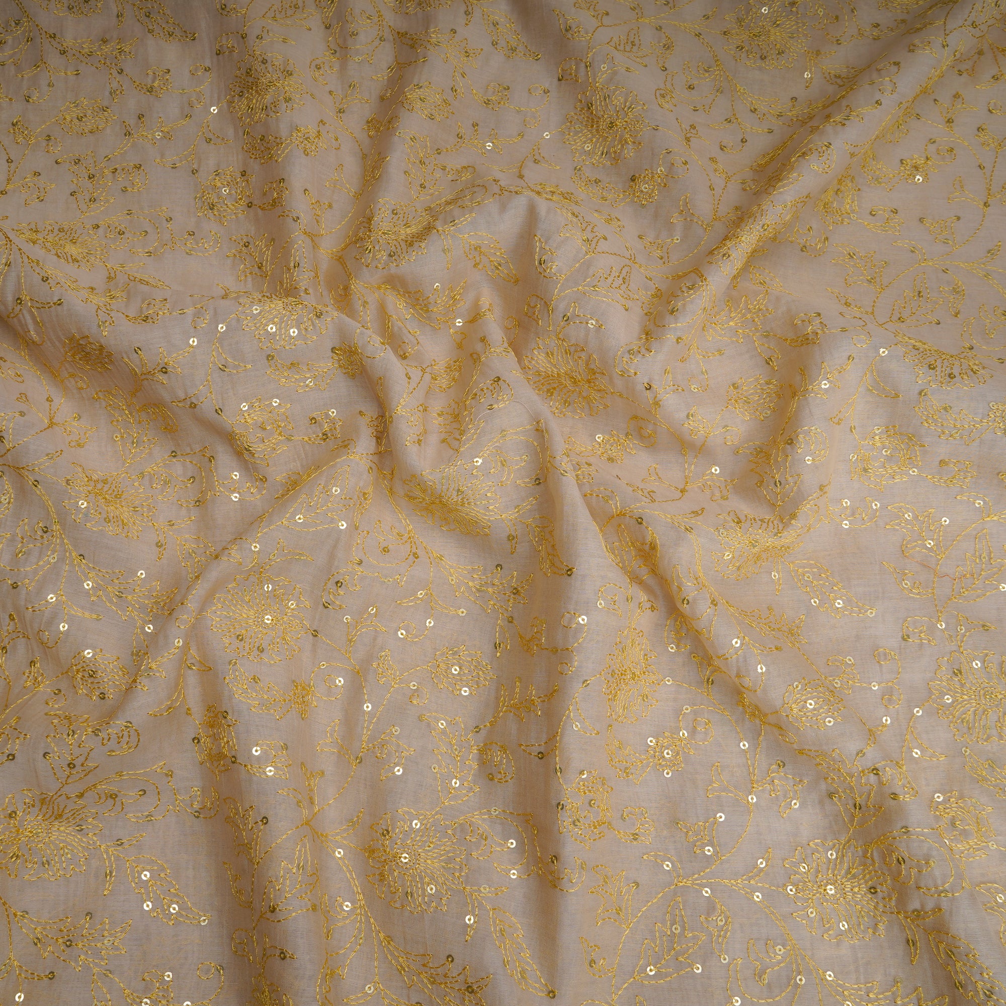 Peach Puff Color Embroidered Pure Chanderi Fabric