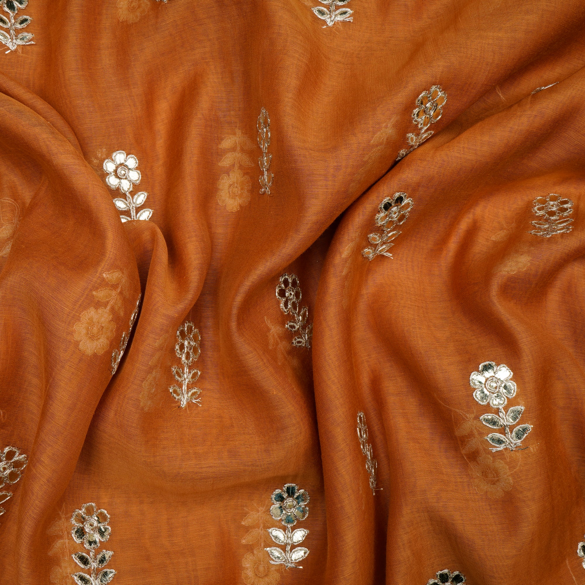 Musterd Motif Pattern Thread Embroidered Chanderi Fabric