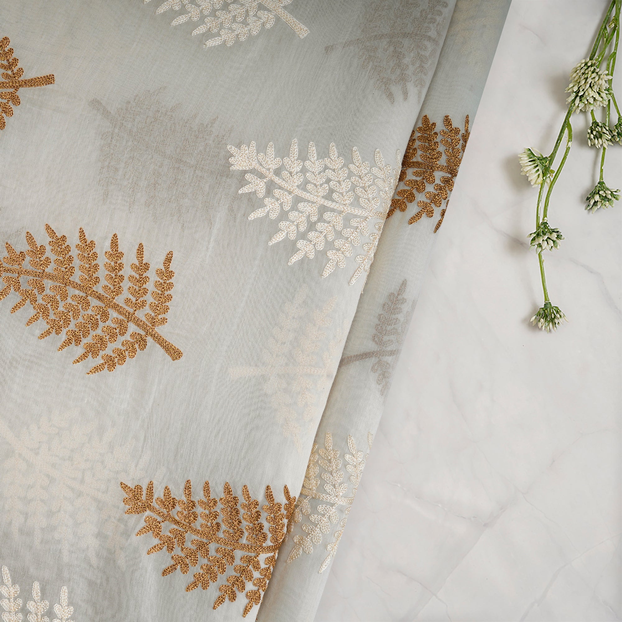 Off-White Color Embroidered Fine Chanderi Fabric