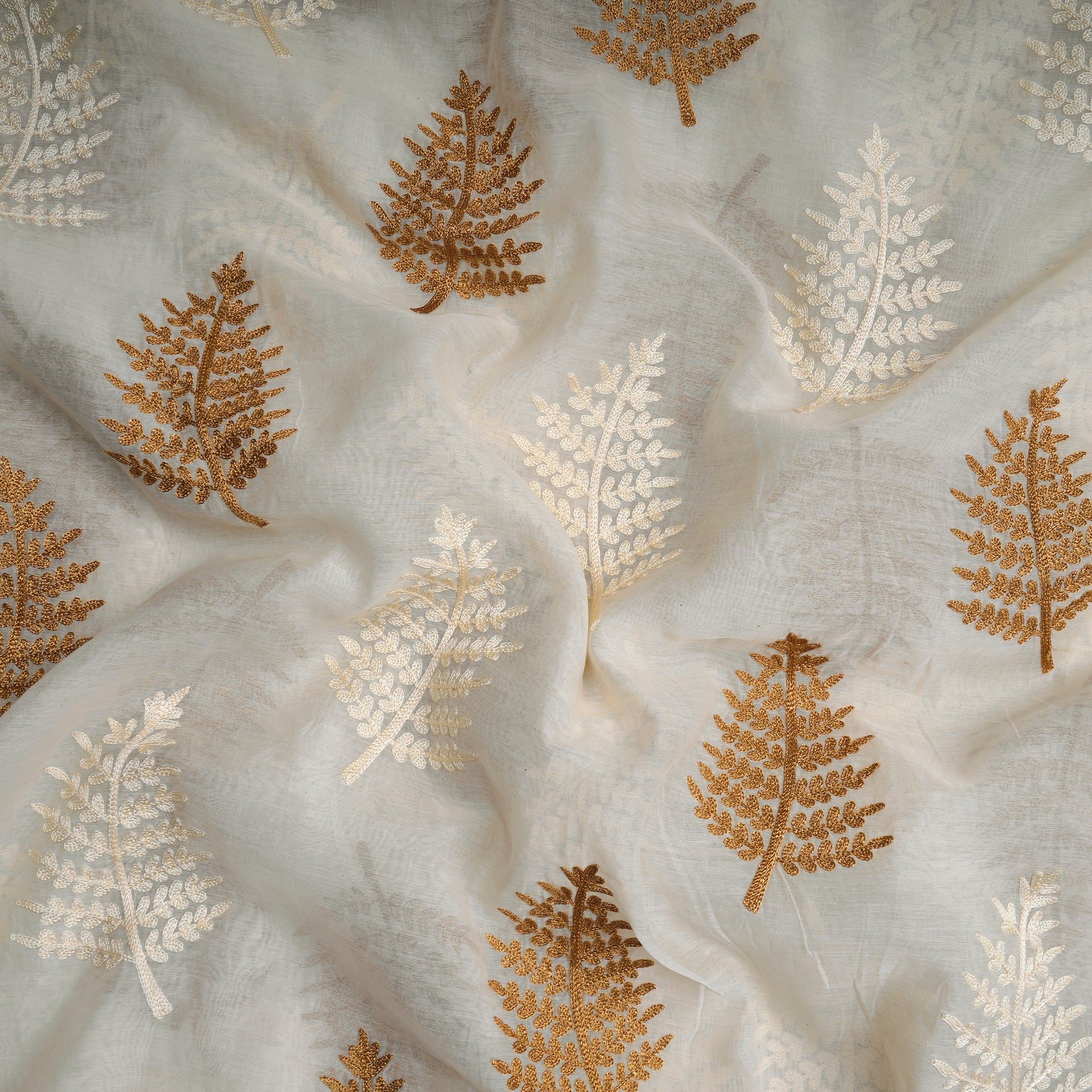 Off-White Color Embroidered Fine Chanderi Fabric