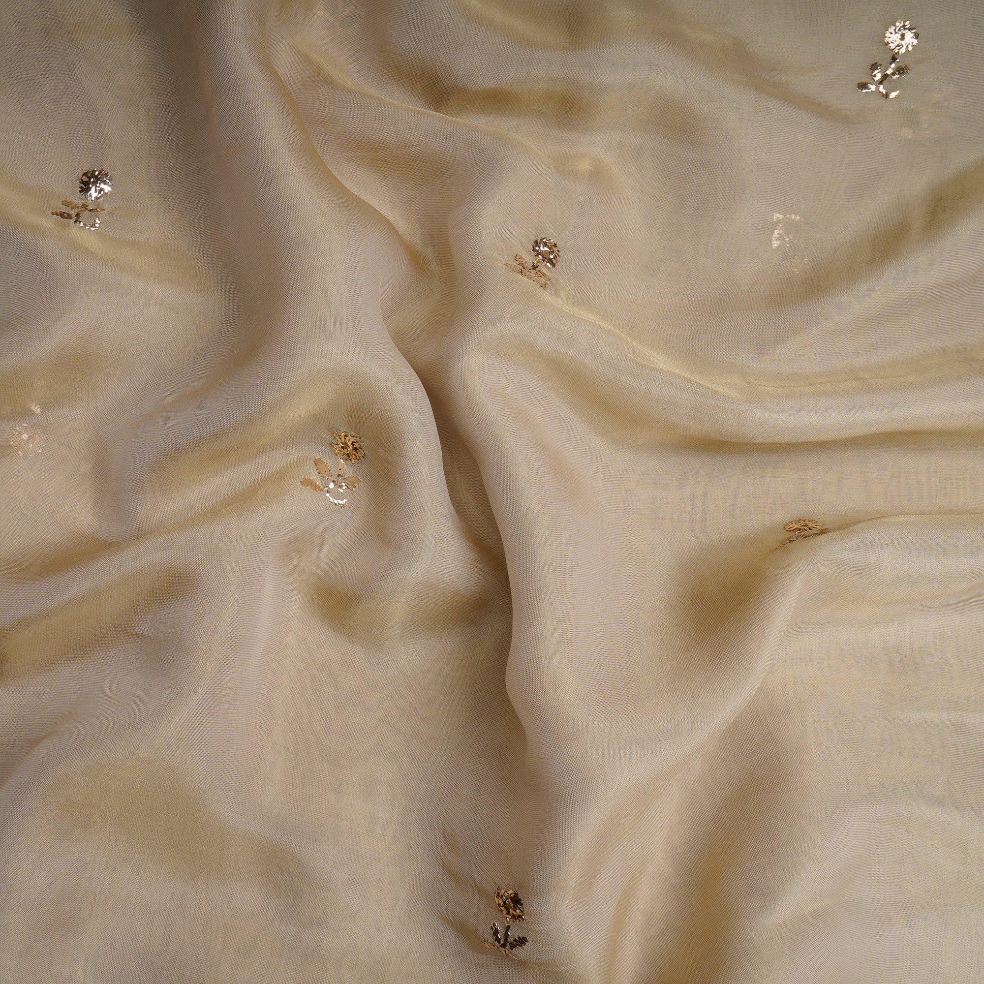 Gold Dyeable Motif Pattern Mukaish Work Embroidered Tissue Fabric