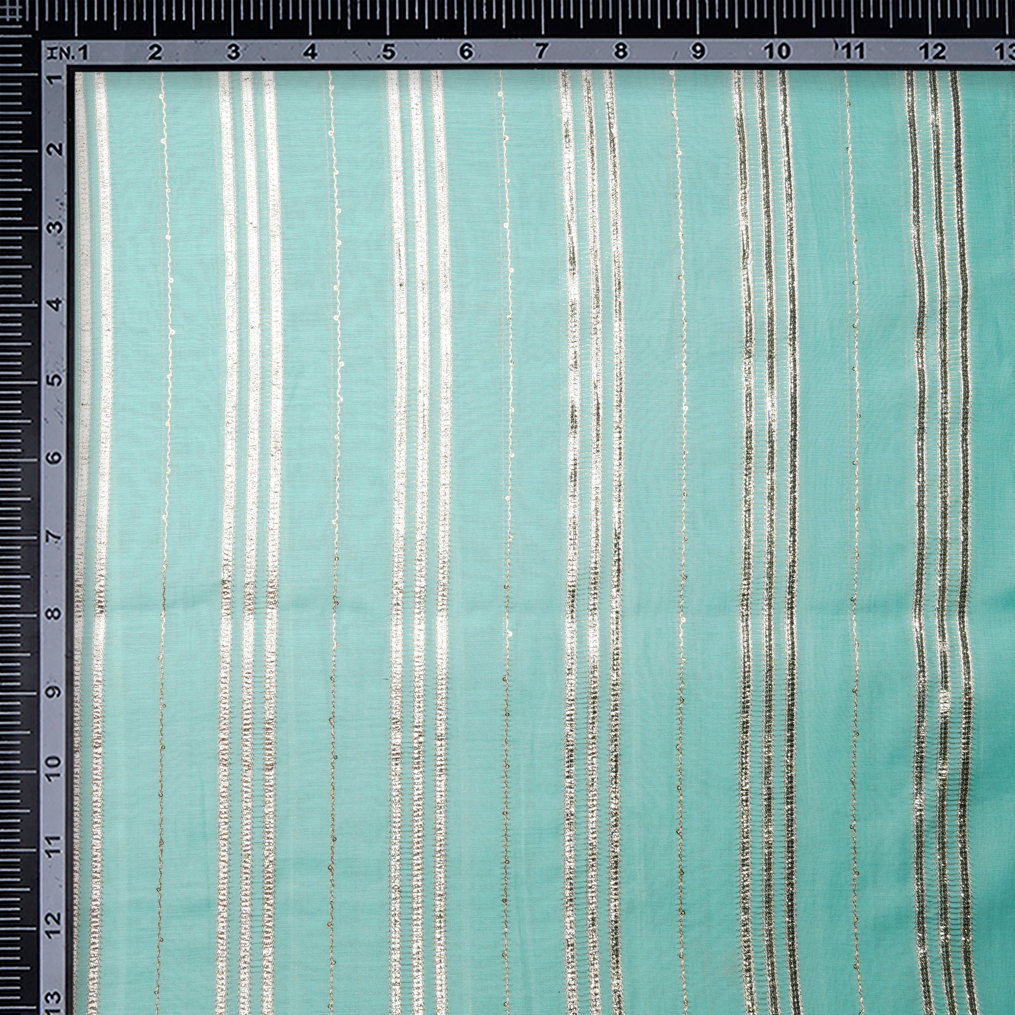Yucca-Gold Stripe Pattern Thread Embroidered Chanderi Fabric