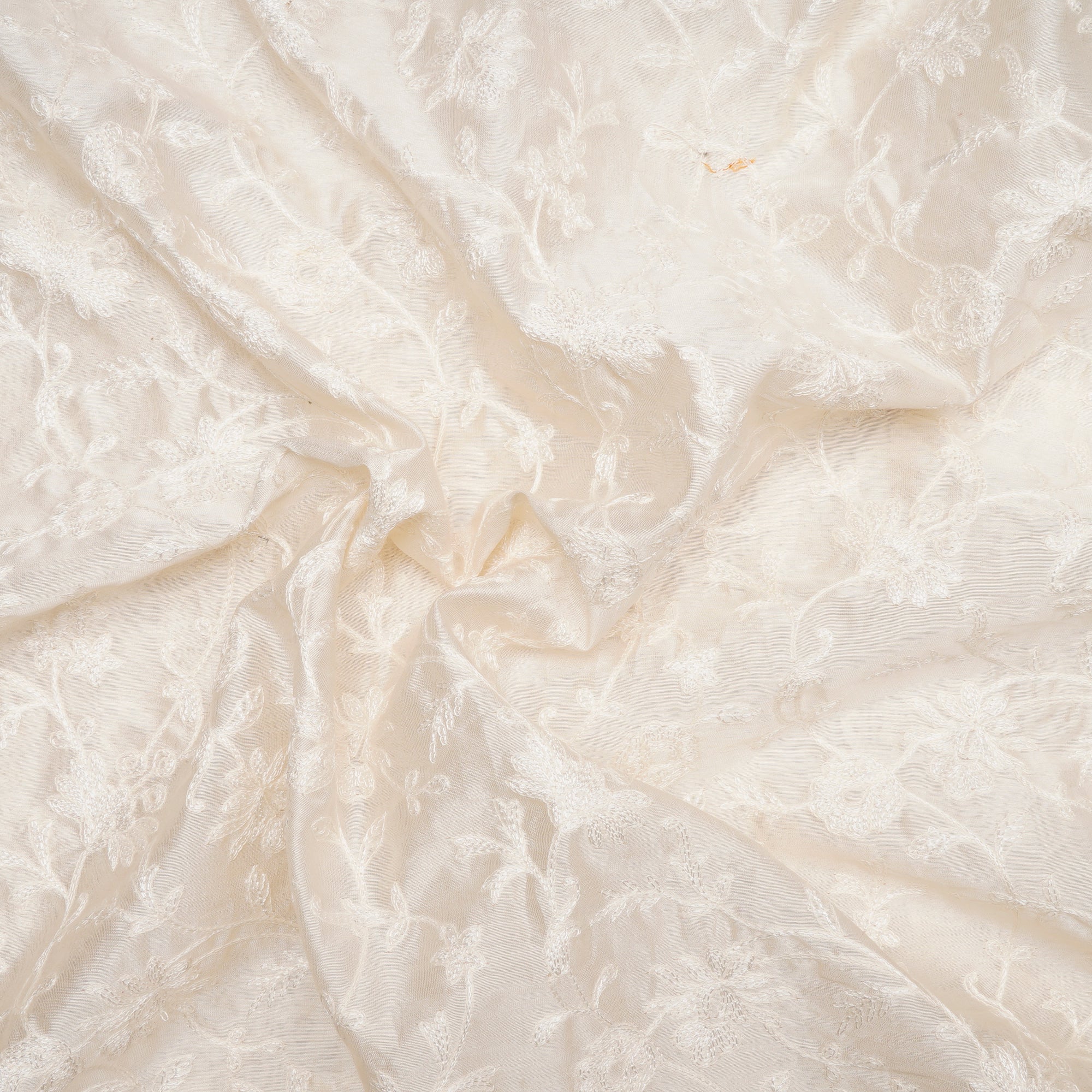Off White Dyeable All Over Pattern Thread Embroidered Chanderi Fabric