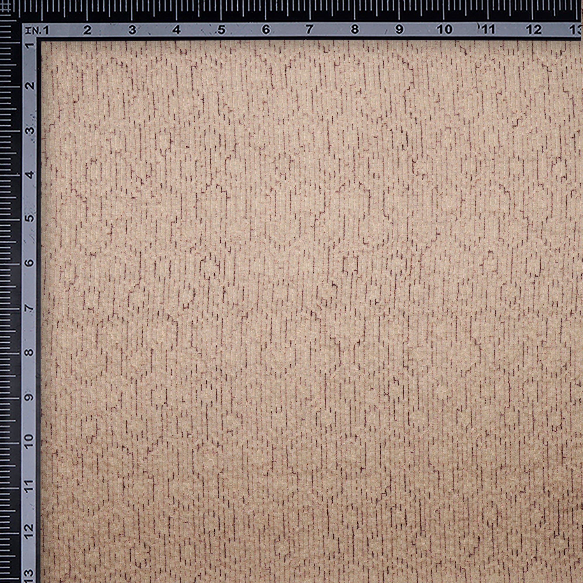 Beige-Purple Geometric Pattern Thread Embroidered Viscose Tusser Fabric
