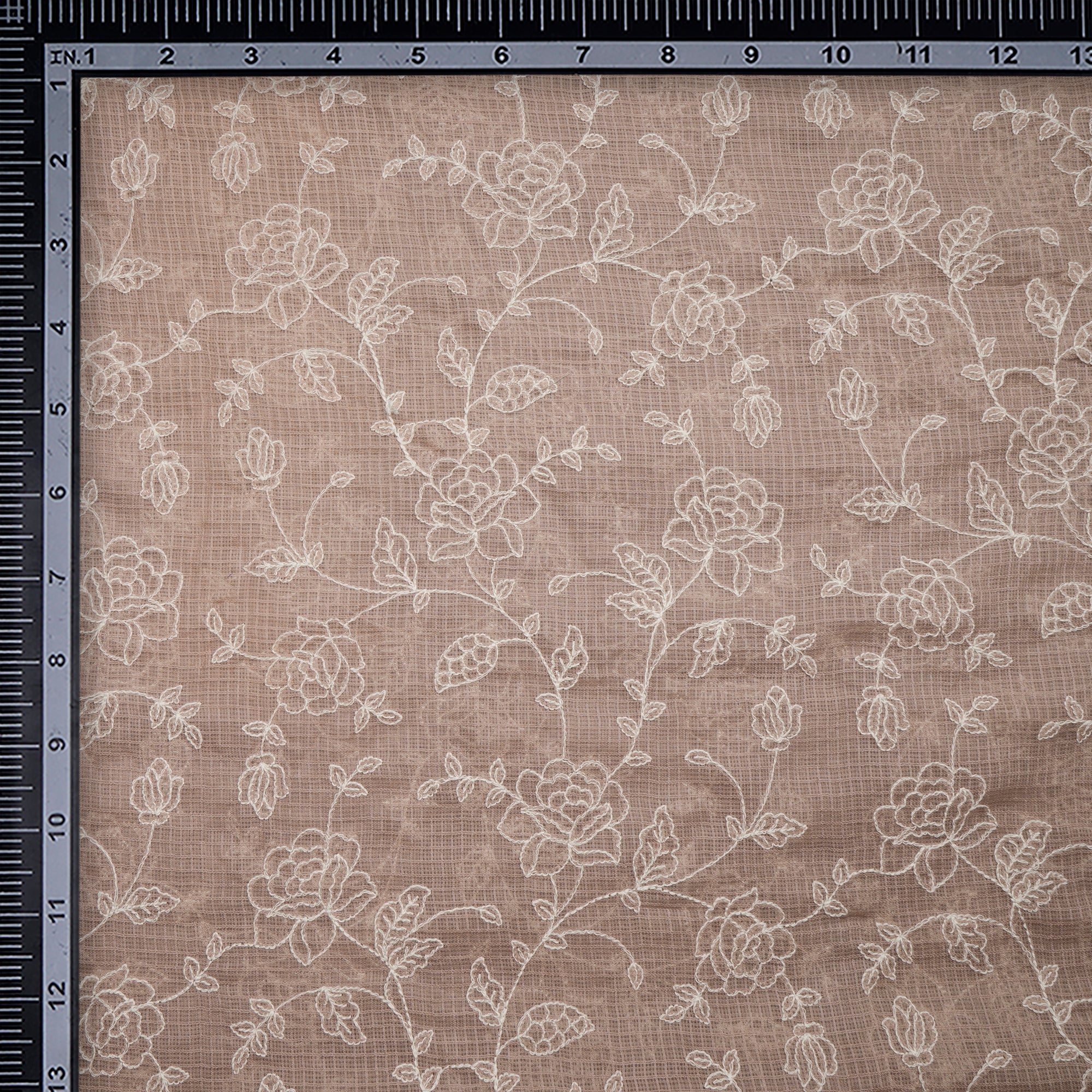 Frappe Floral Pattern Thread Embroidered Kota Cotton Fabric