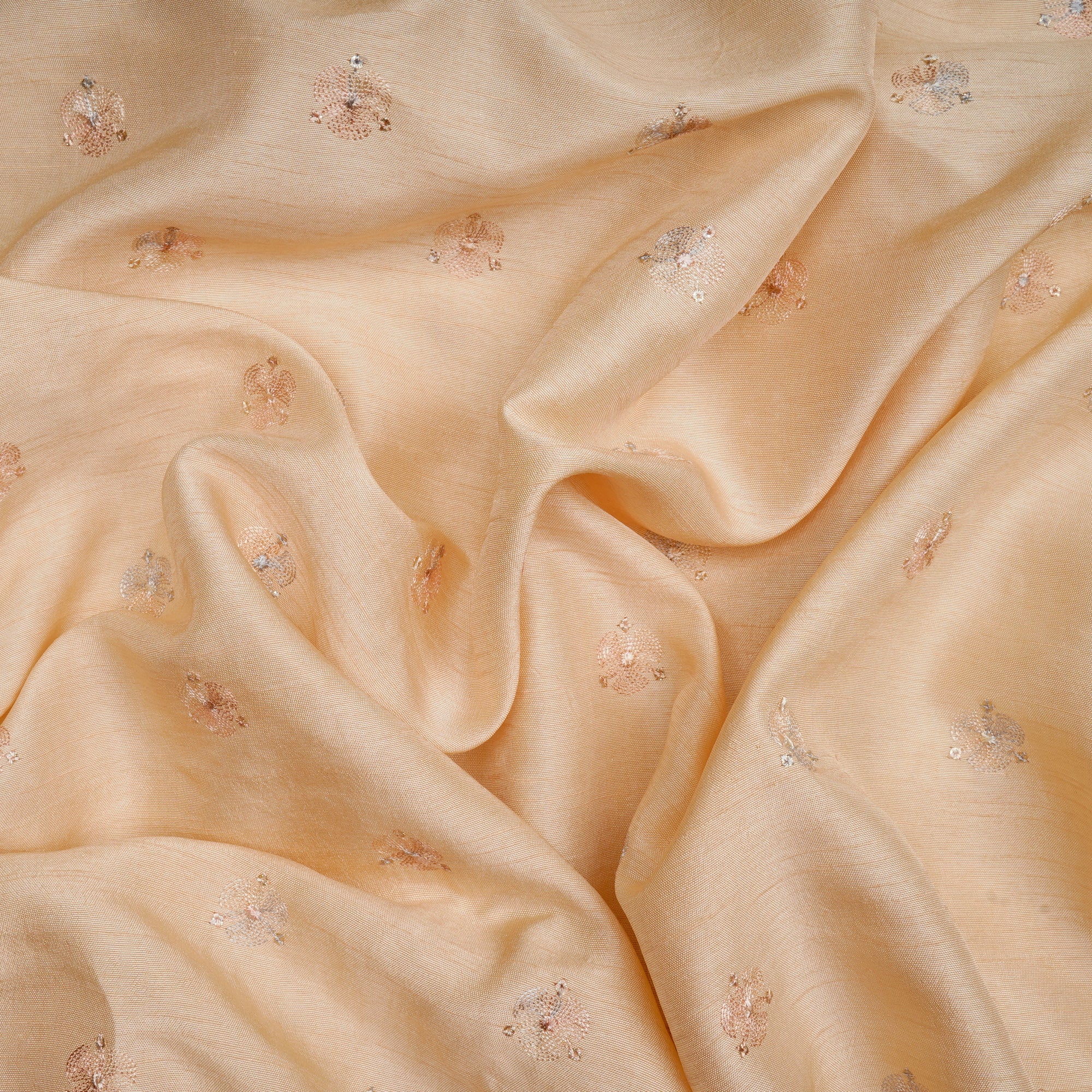 Lamb's Wool Motif Pattern Thread & Sequins Embroidered Viscose Silk Fabric