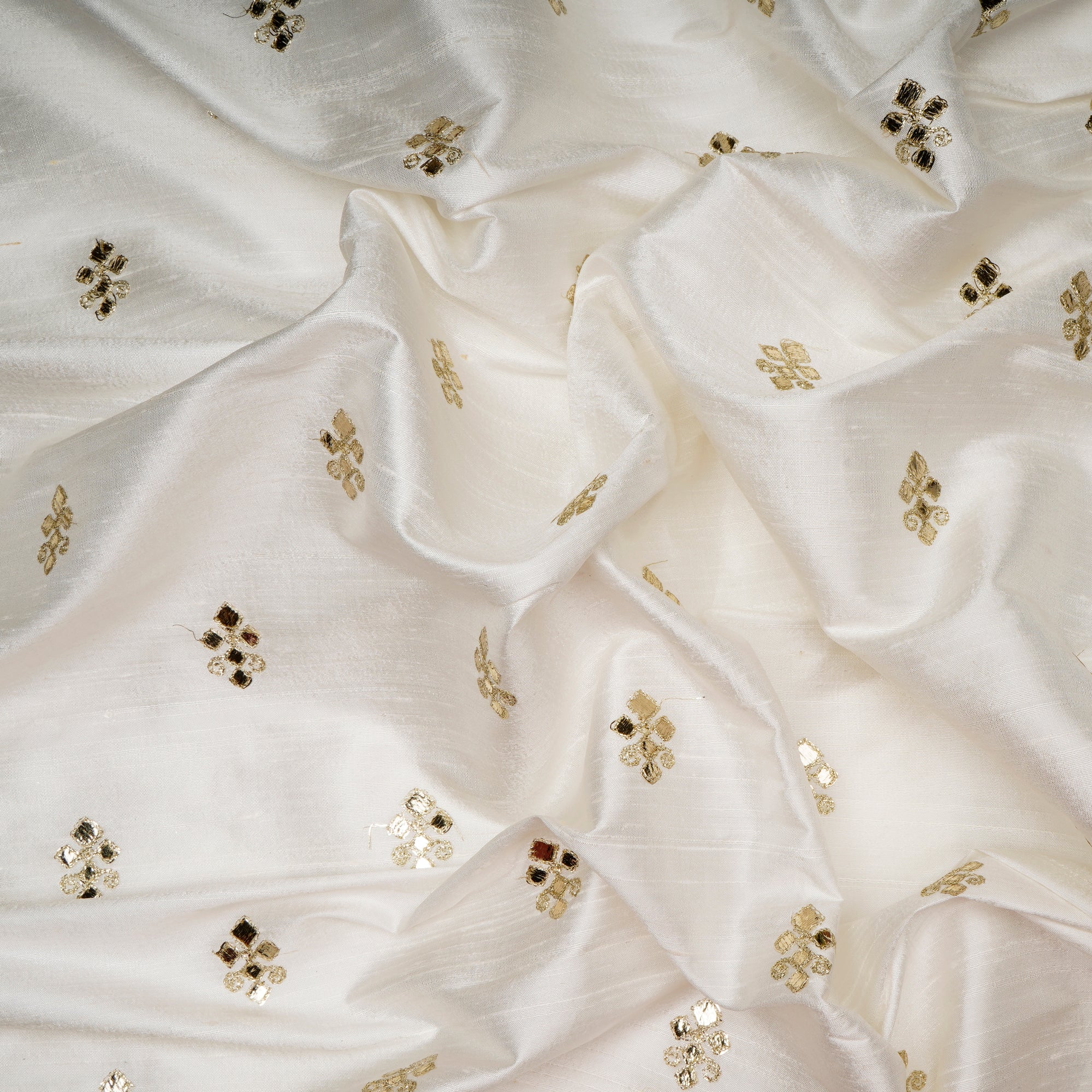 White Dyeable Booti Pattern Gota Patti Embroidered Raw Silk Fabric