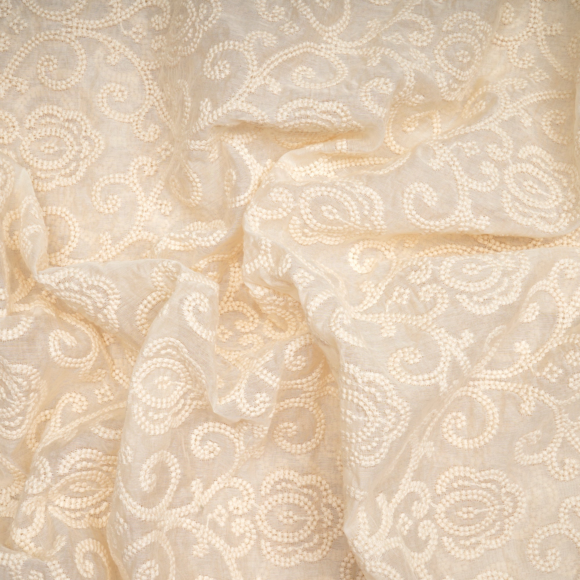 White Color Embroidered Fine Chanderi Fabric