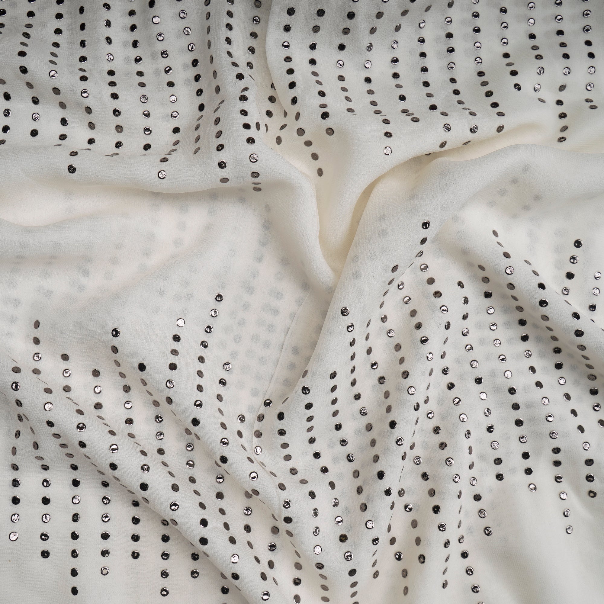 White Color Value Added Metallic Embossed Viscose Fabric