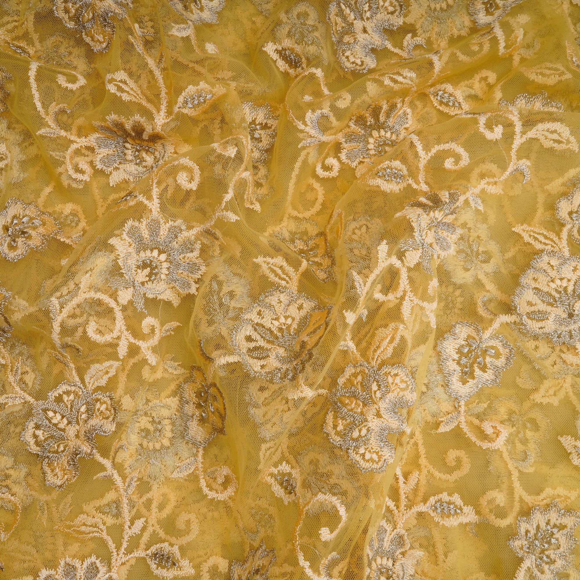 Gold Color Embroidered Nylon Net Fabric