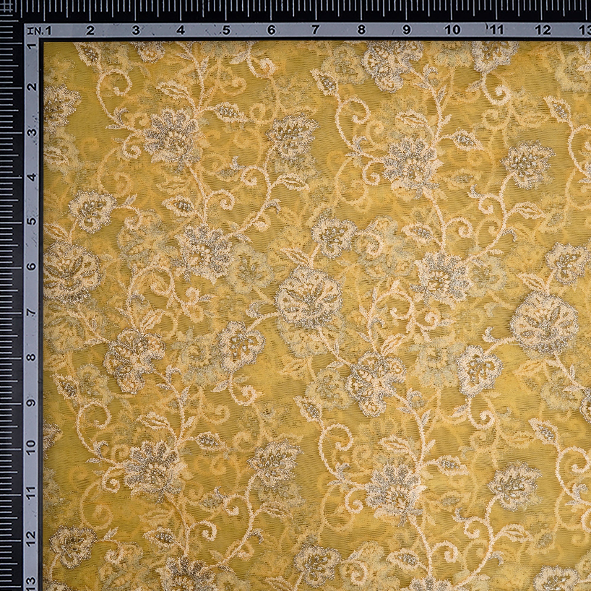 Gold Color Embroidered Nylon Net Fabric