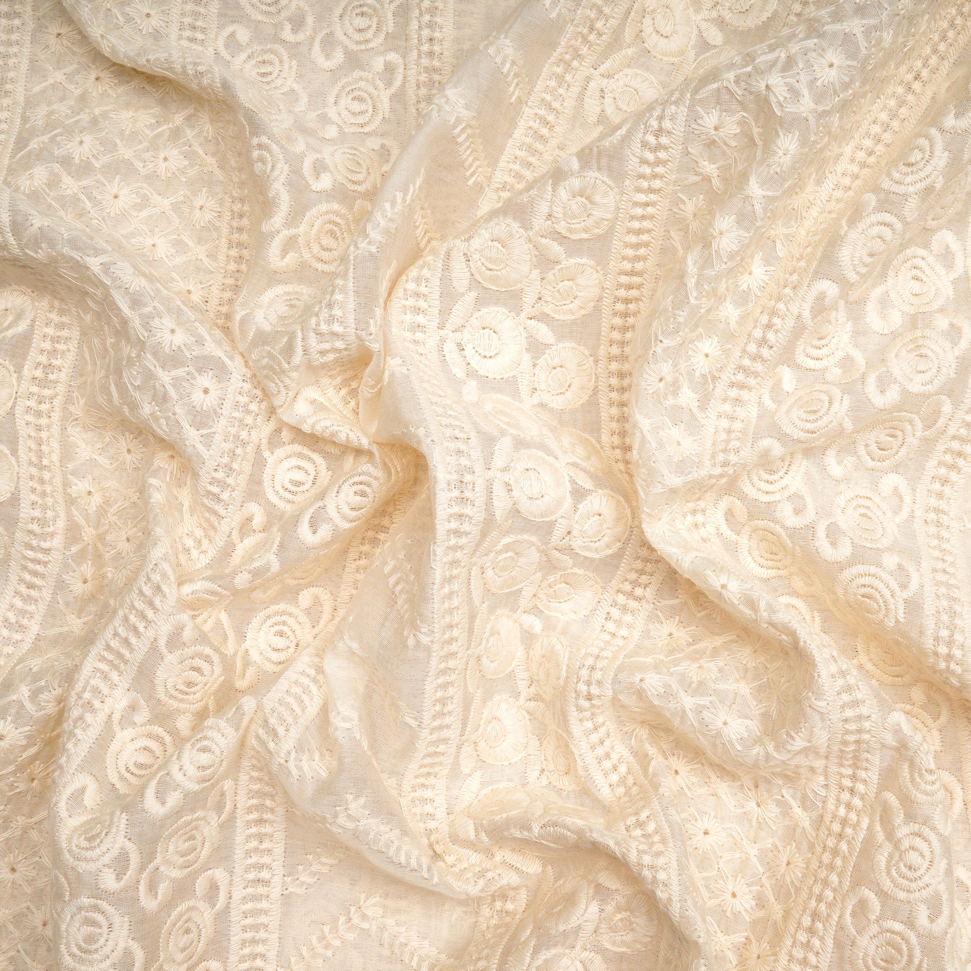 White Color Embroidered Fine Chanderi Fabric