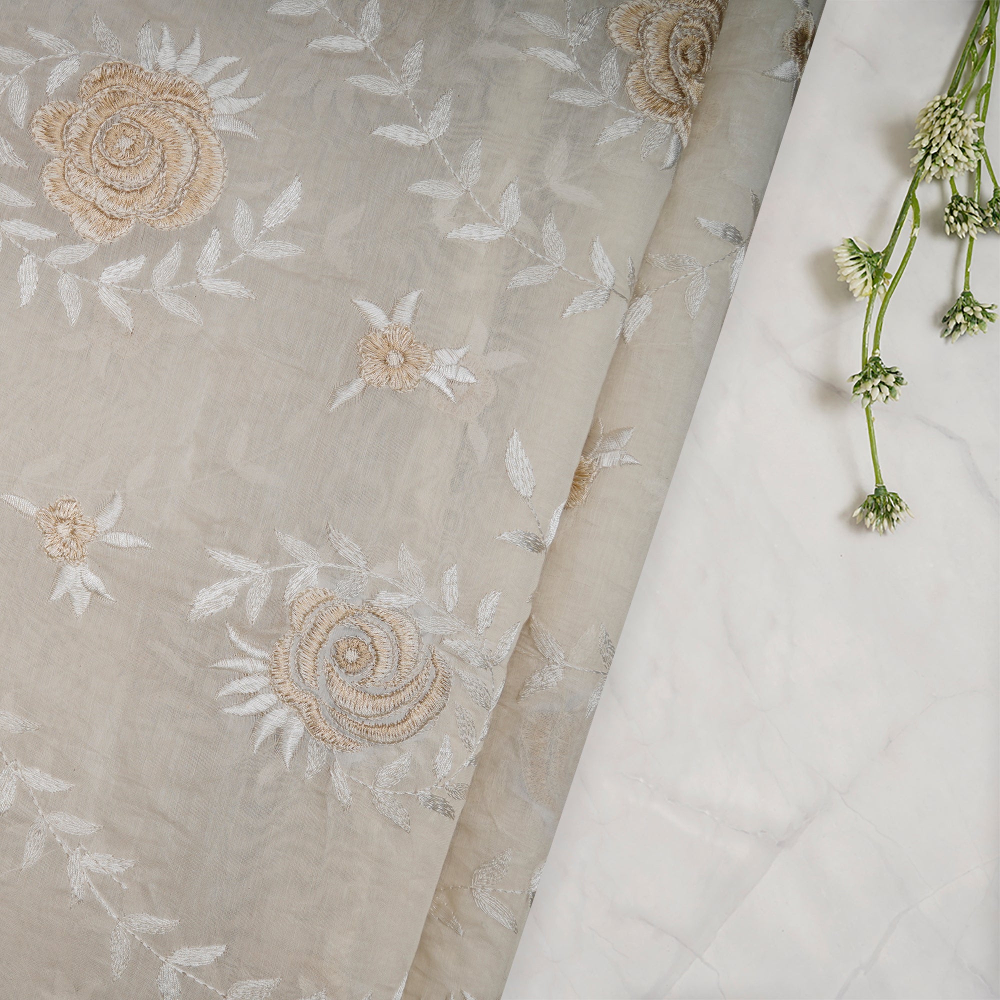 White Color Embroidered Fine Chanderi Fabric