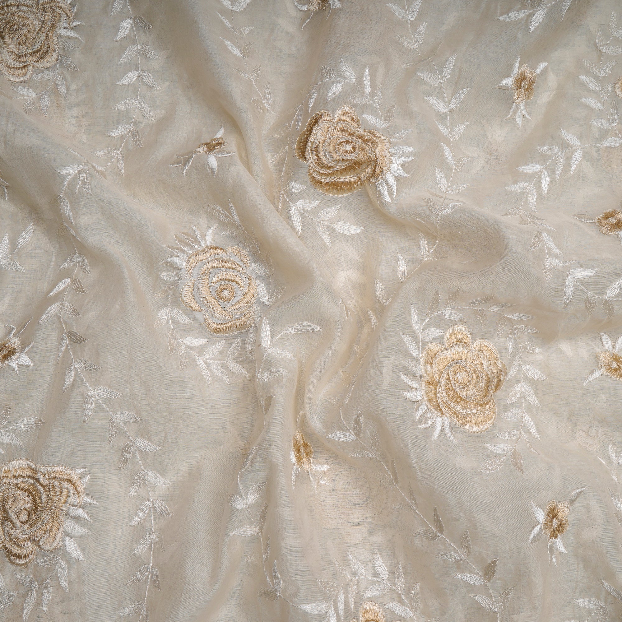 White Color Embroidered Fine Chanderi Fabric
