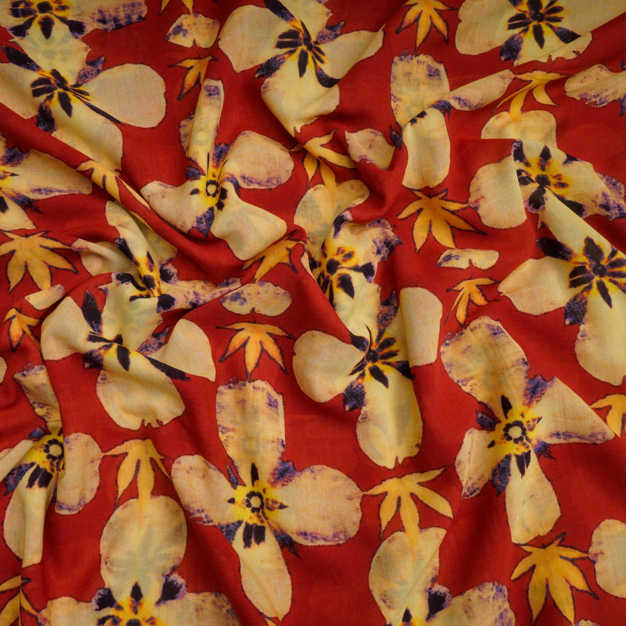 Red Floral Pattern Digital Print High Twist Poly Voile Fabric
