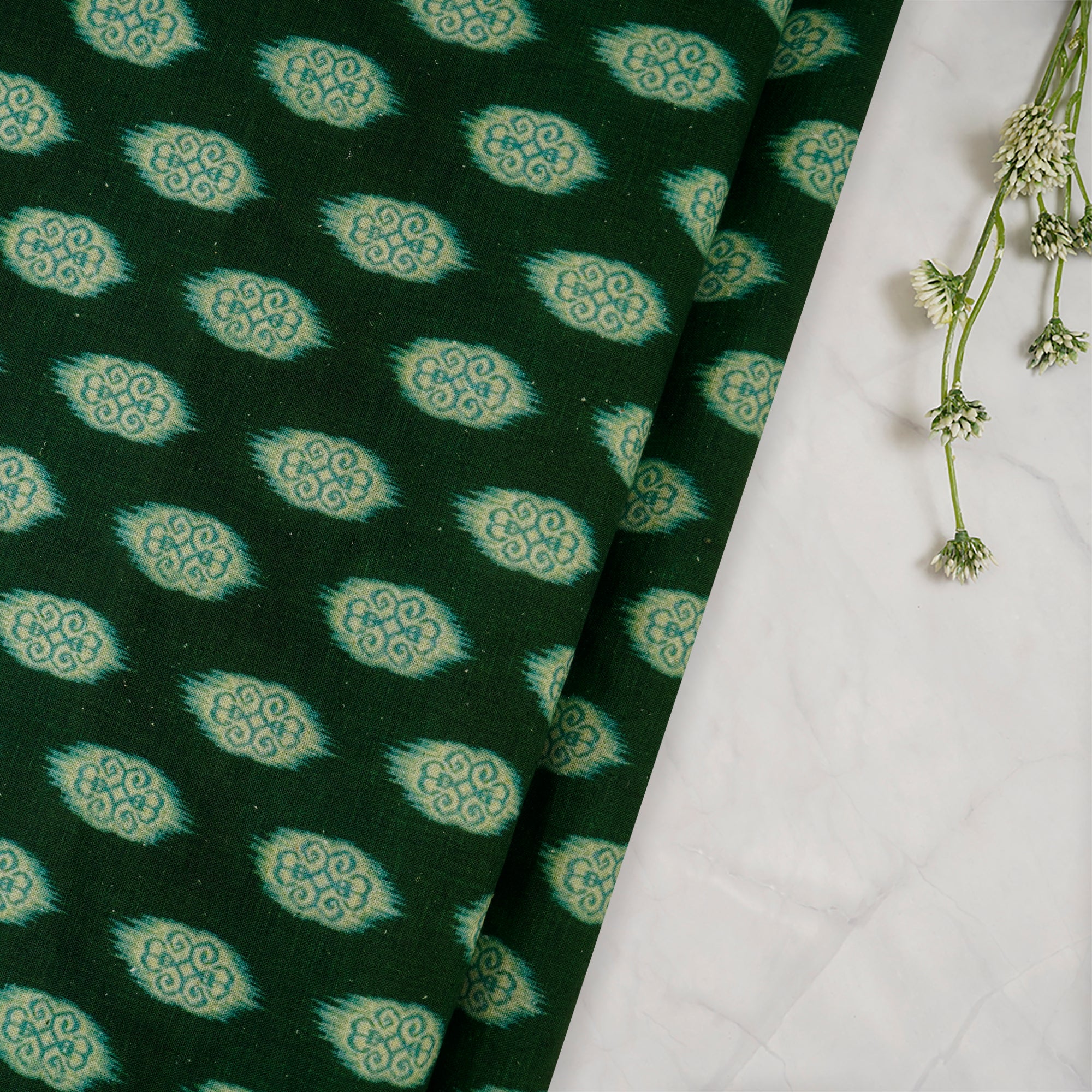 Green Color Digital Printed Matka Silk Fabric