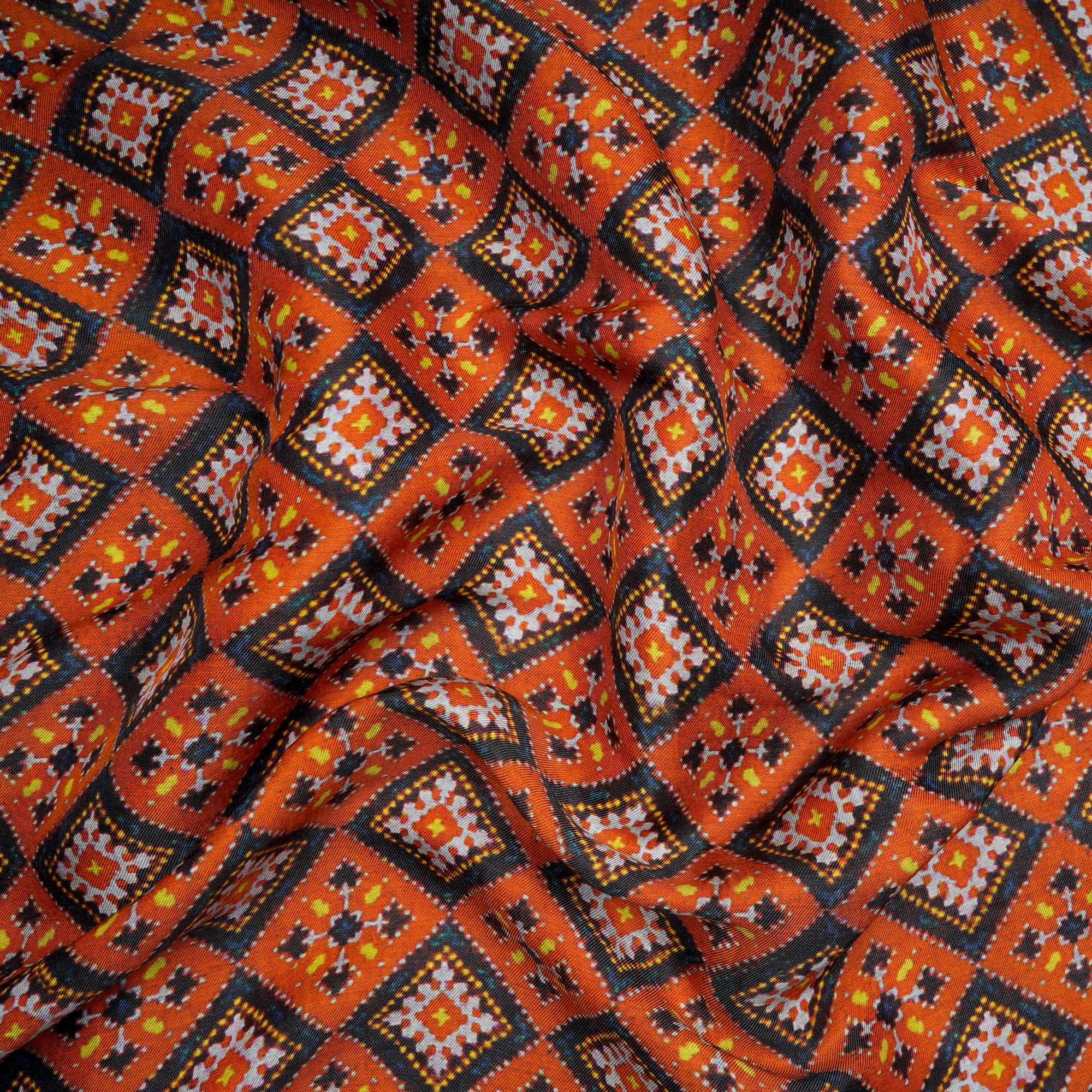 Orange Patola Pattern Digital Print Silk Fabric