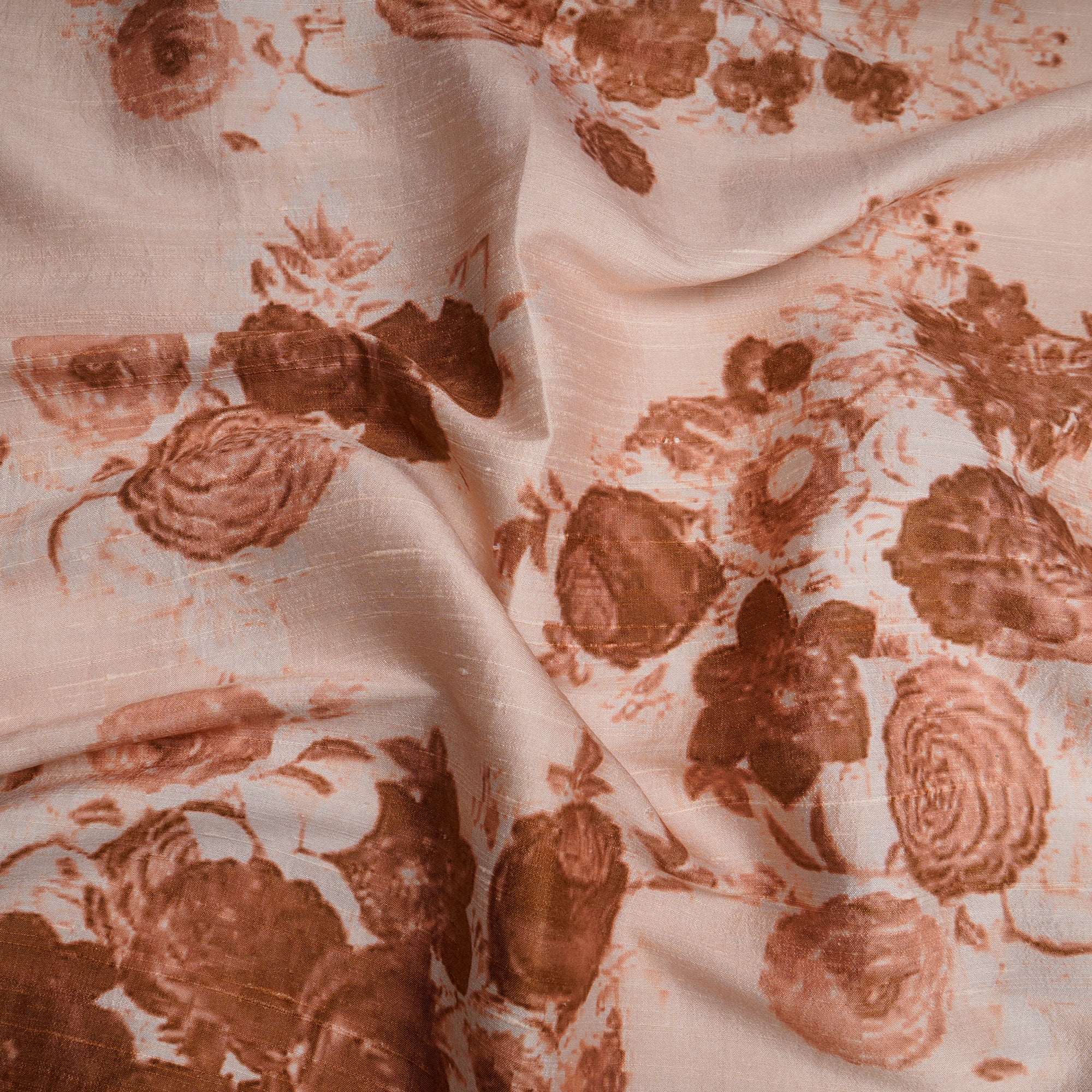 Brown-Peach Puff Color Digital Printed Dupion Silk Fabric